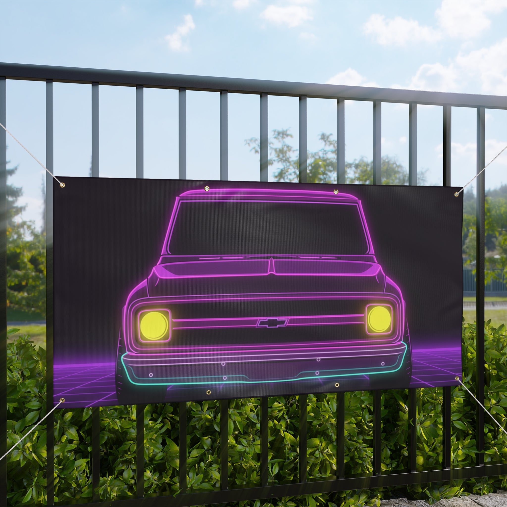 Chevy C10 Pickup (1967-72) Pro-Touring Neon Synthwave Banner