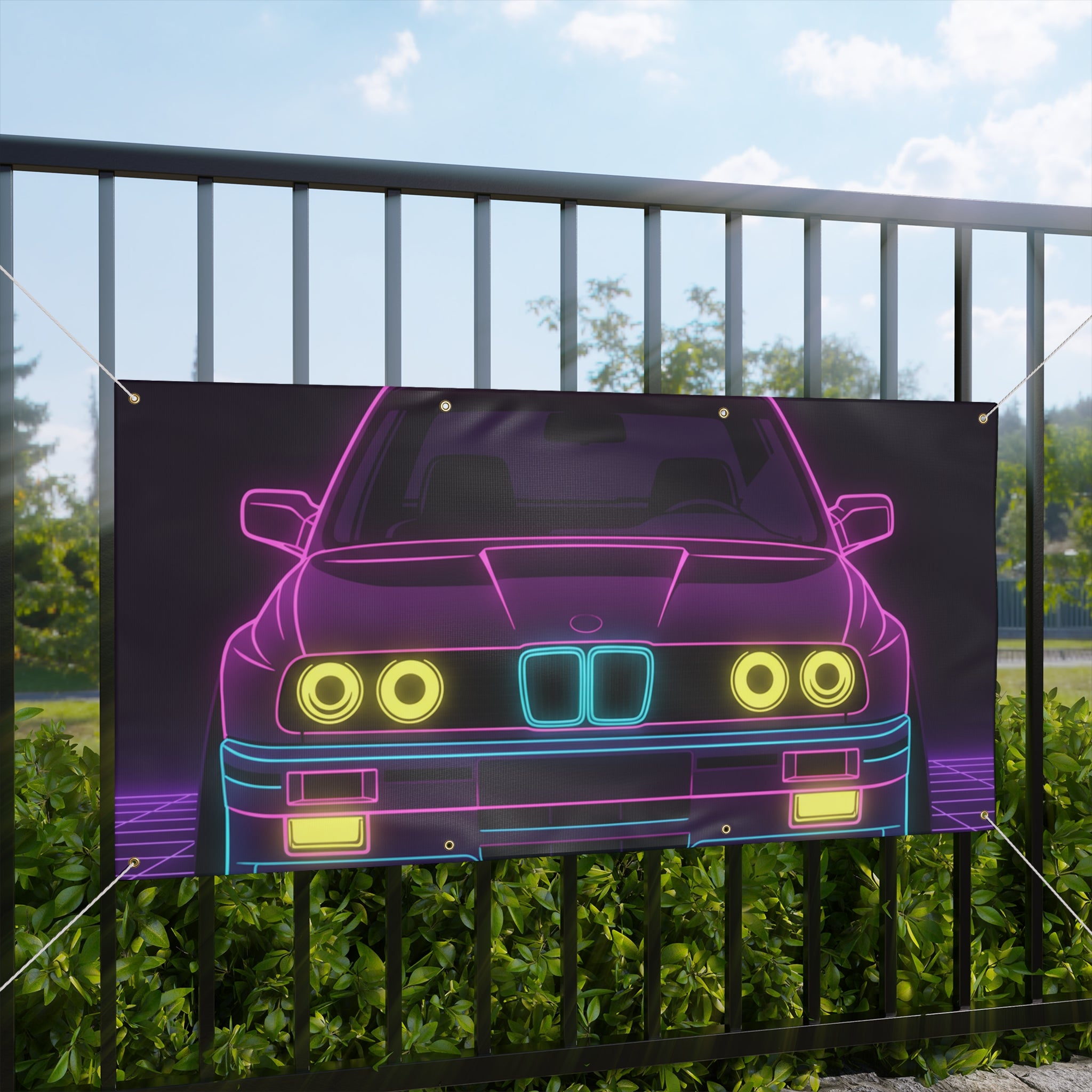 BMW E30 Neon Synthwave Banner