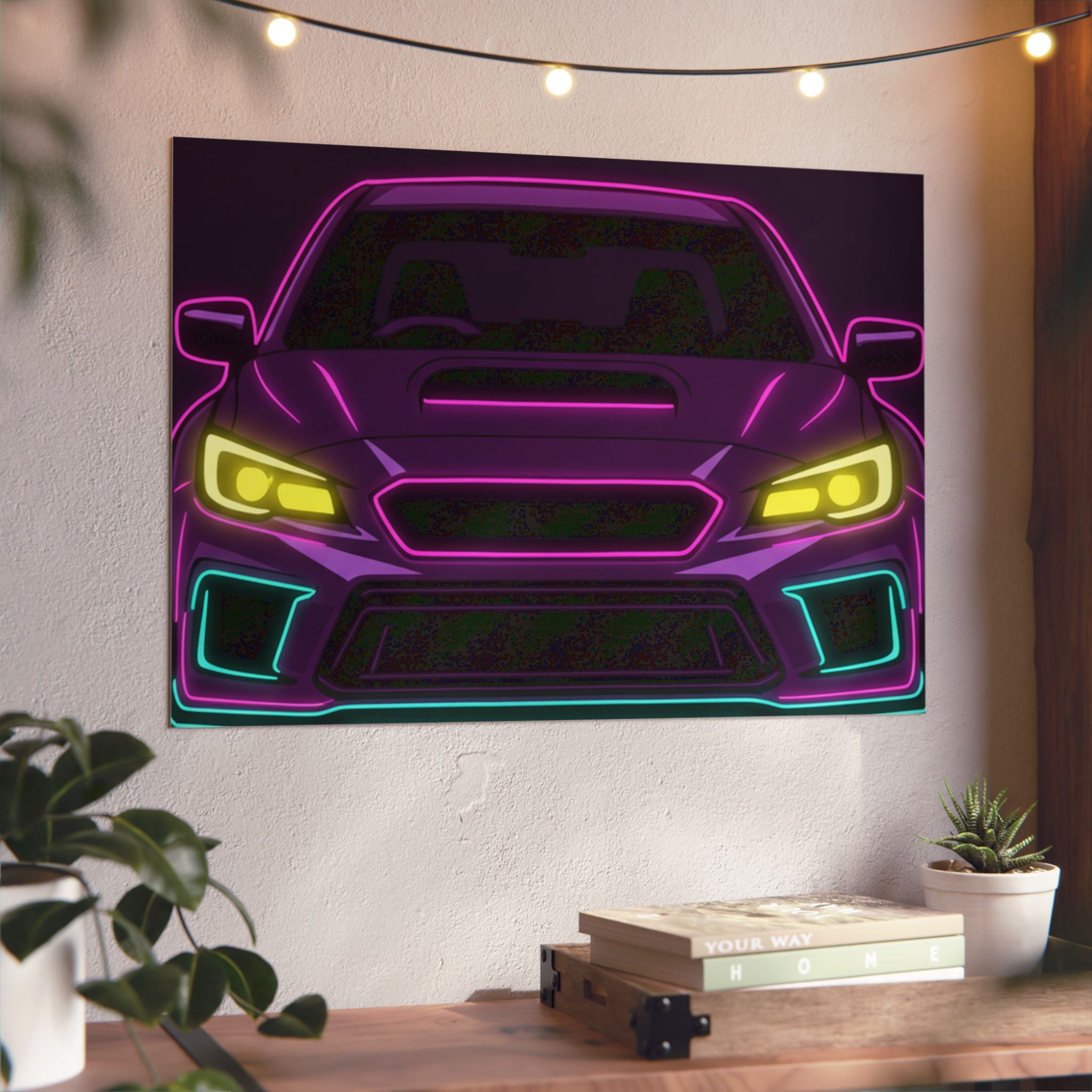 Subaru WRX STI Neon Synthwave Metal Wall Sign
