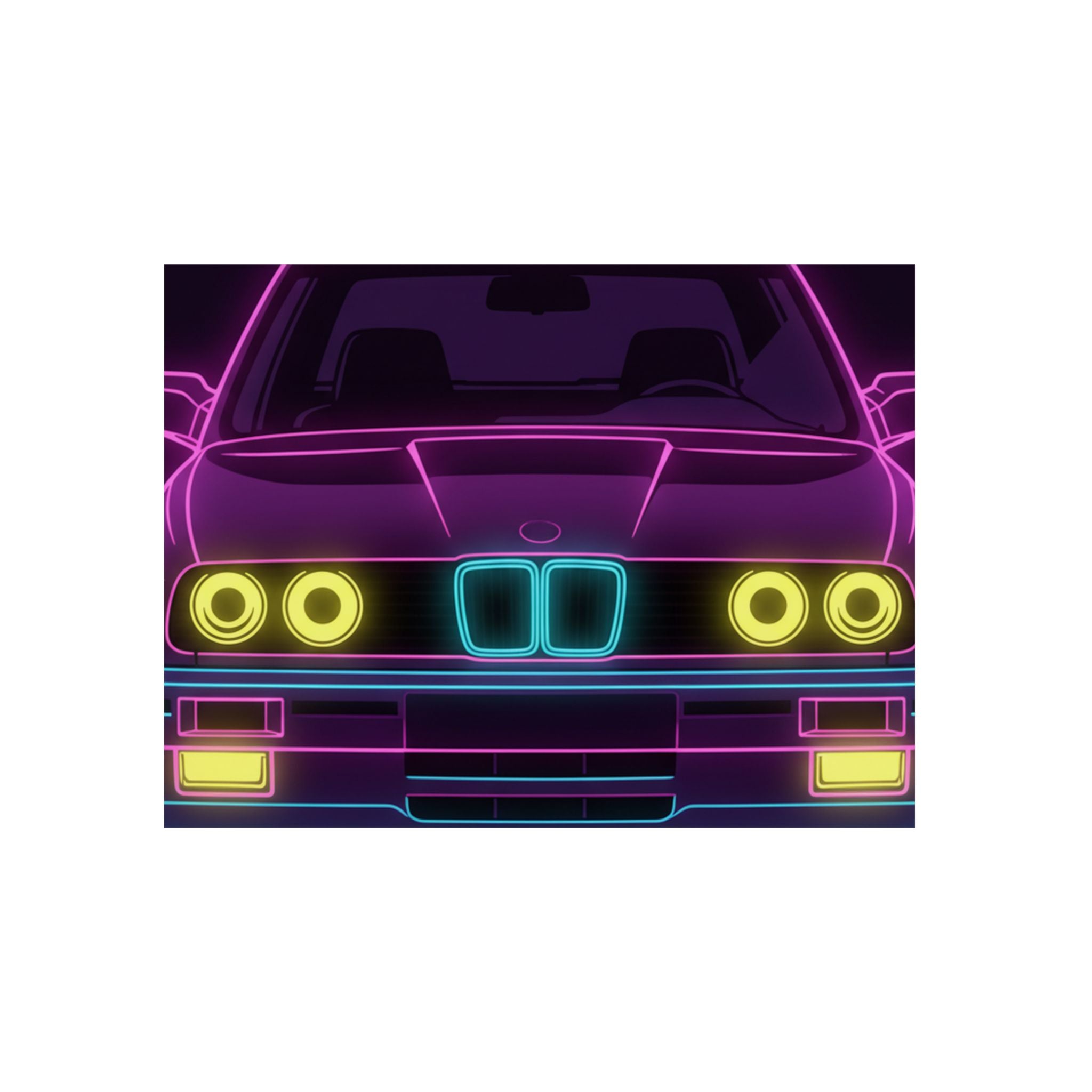 BMW E30 Neon Synthwave Metal Wall Sign