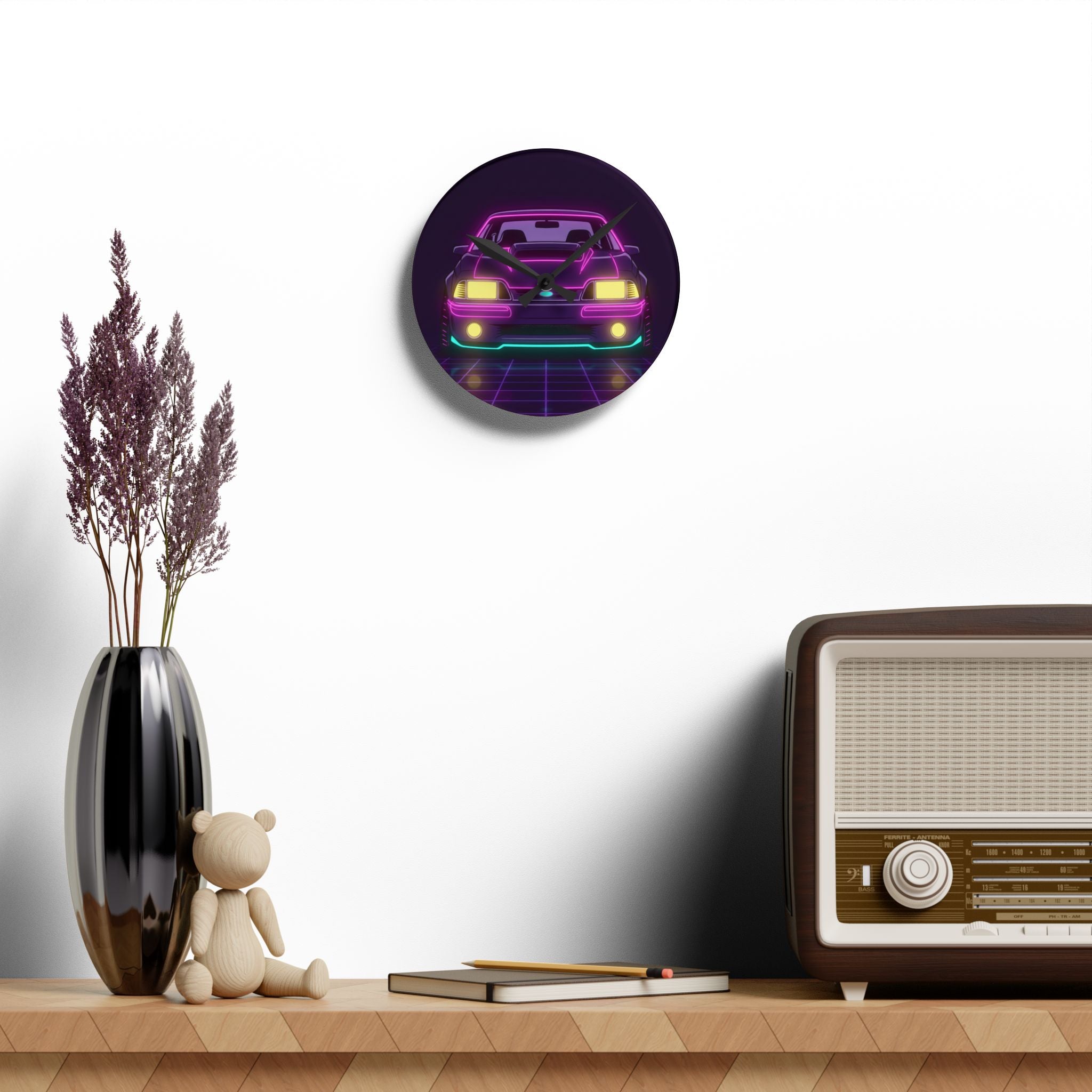 Ford Mustang Fox Body GT Neon Synthwave Wall Clock
