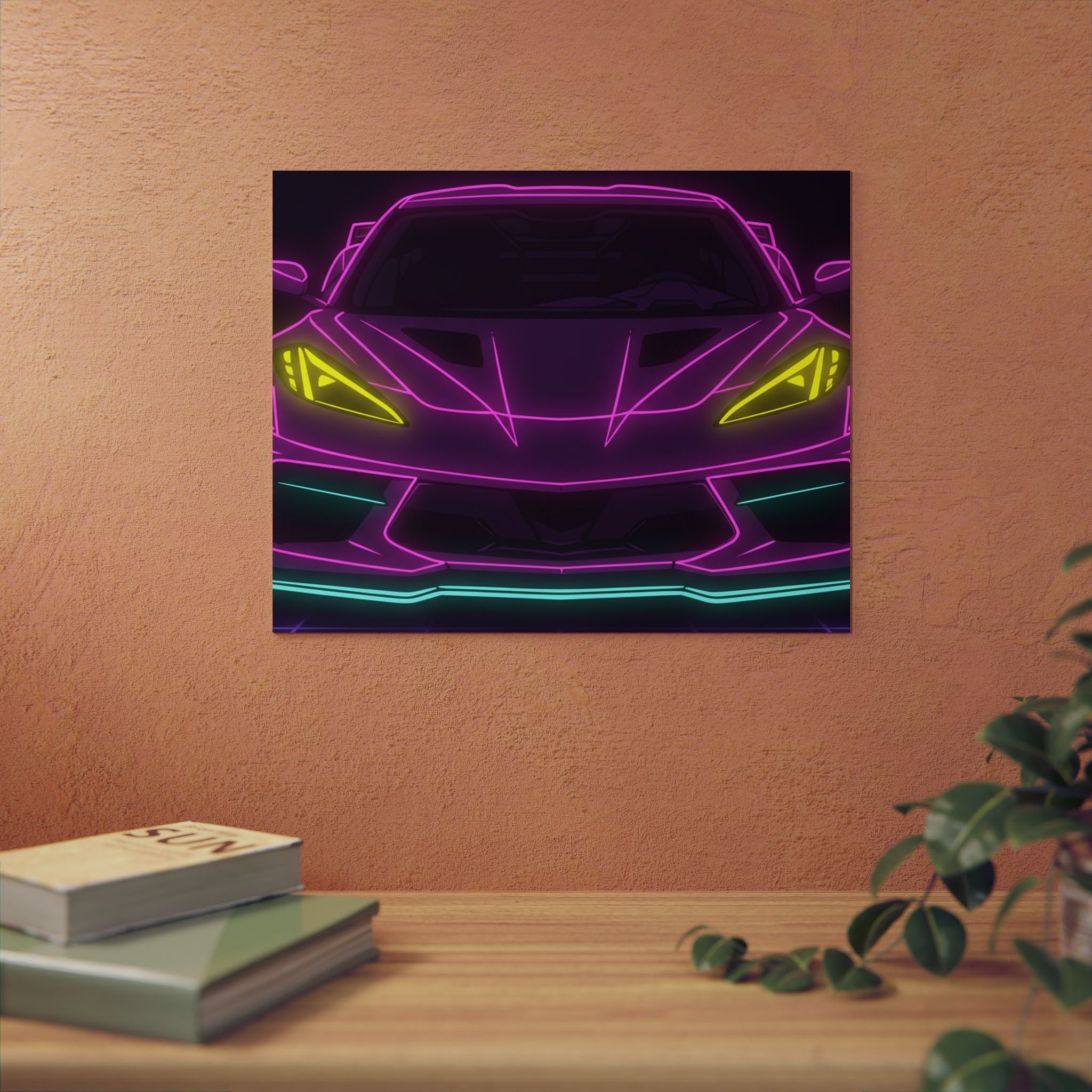 Corvette C8 (2020+) Neon Synthwave Metal Wall Sign