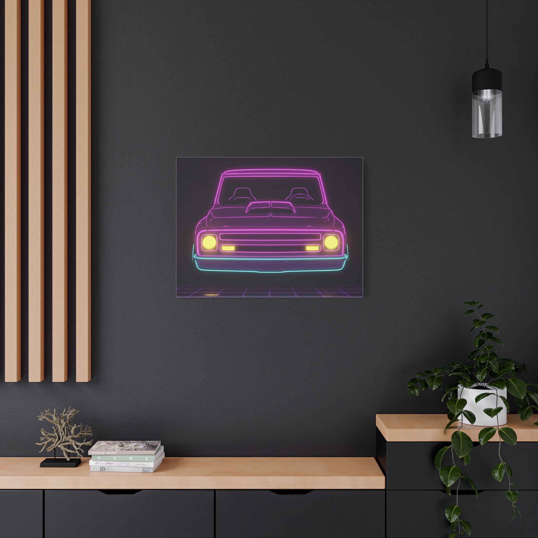Chevy C10 Pickup (1967-72) Neon Synthwave Canvas Wall Art