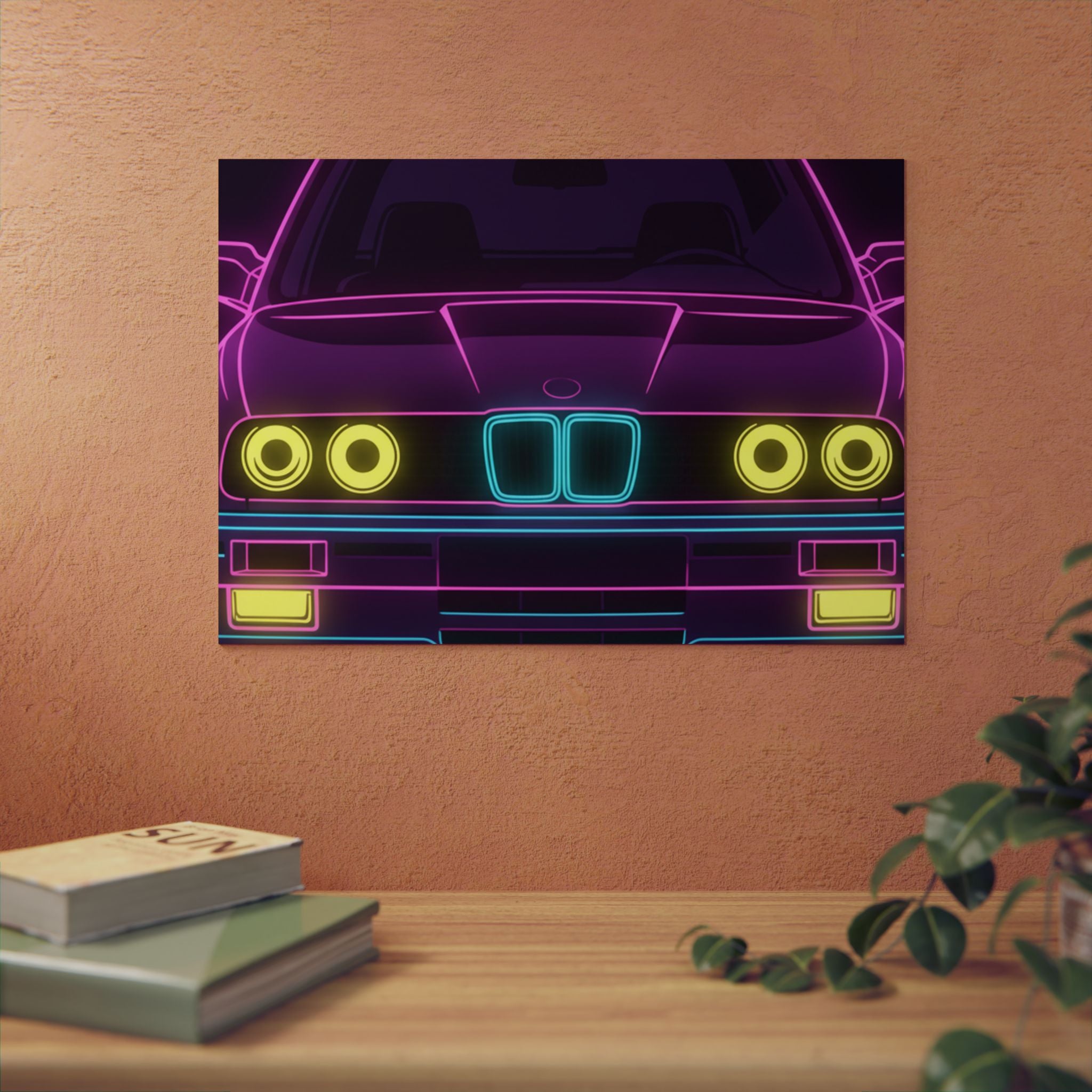 BMW E30 Neon Synthwave Metal Wall Sign