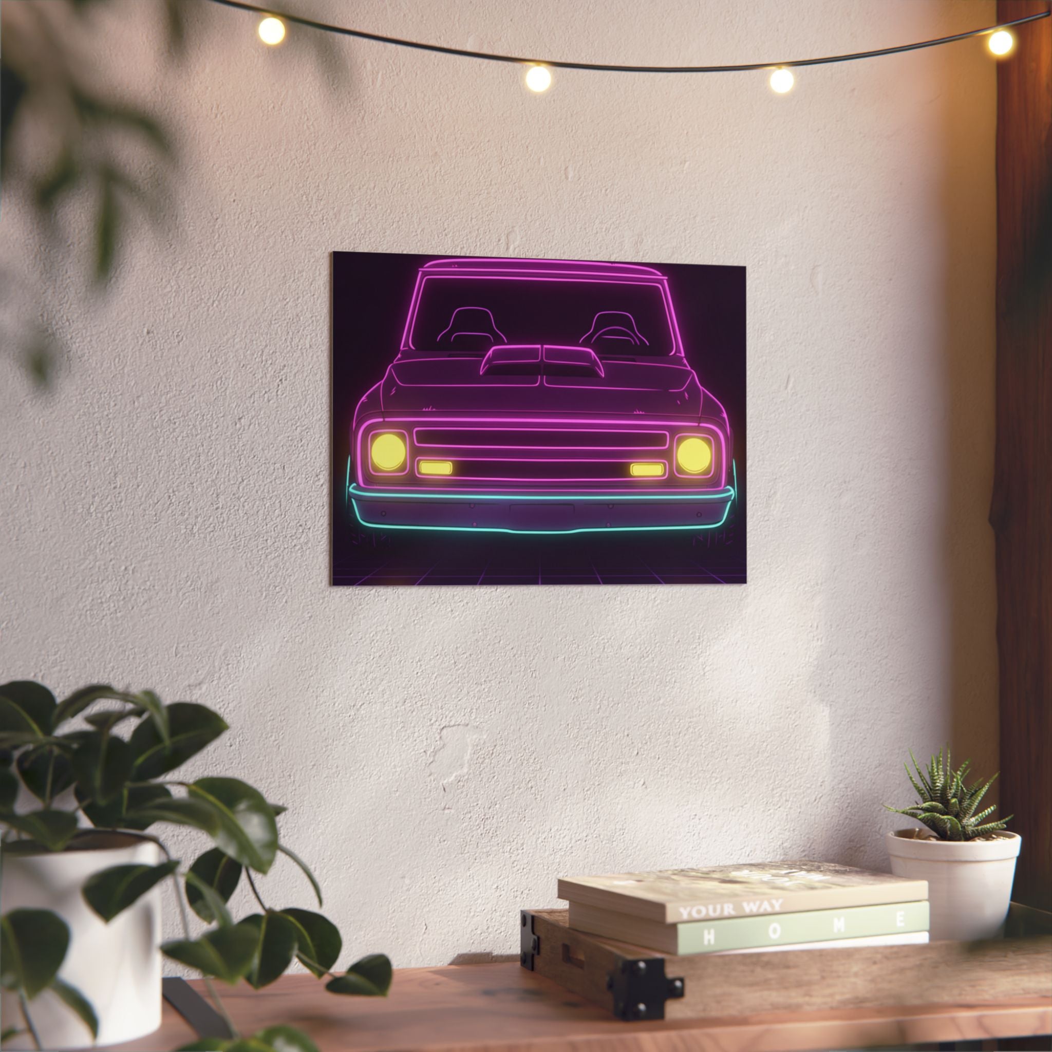 Chevy C10 Pickup (1967-72) Neon Synthwave Metal Wall Sign
