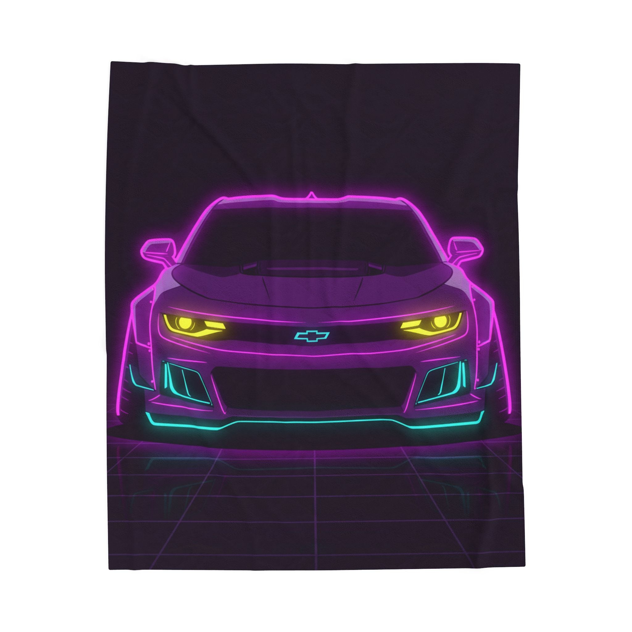 Chevrolet Camaro ZL1 Neon Synthwave Velveteen Plush Blanket