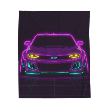Chevrolet Camaro ZL1 Neon Synthwave Velveteen Plush Blanket