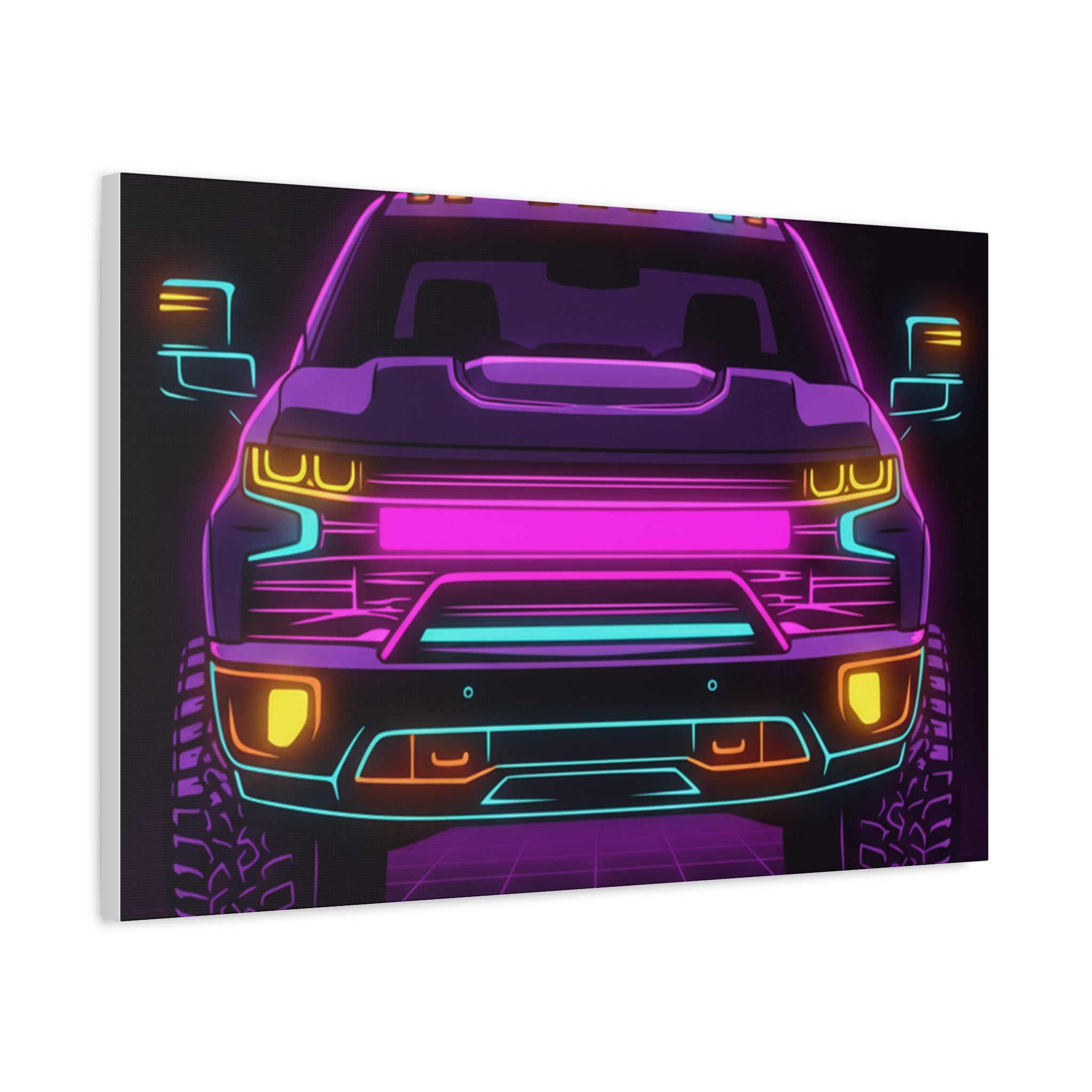 Chevy Silverado Trail Boss (2019+) Neon Synthwave Canvas Wall Art