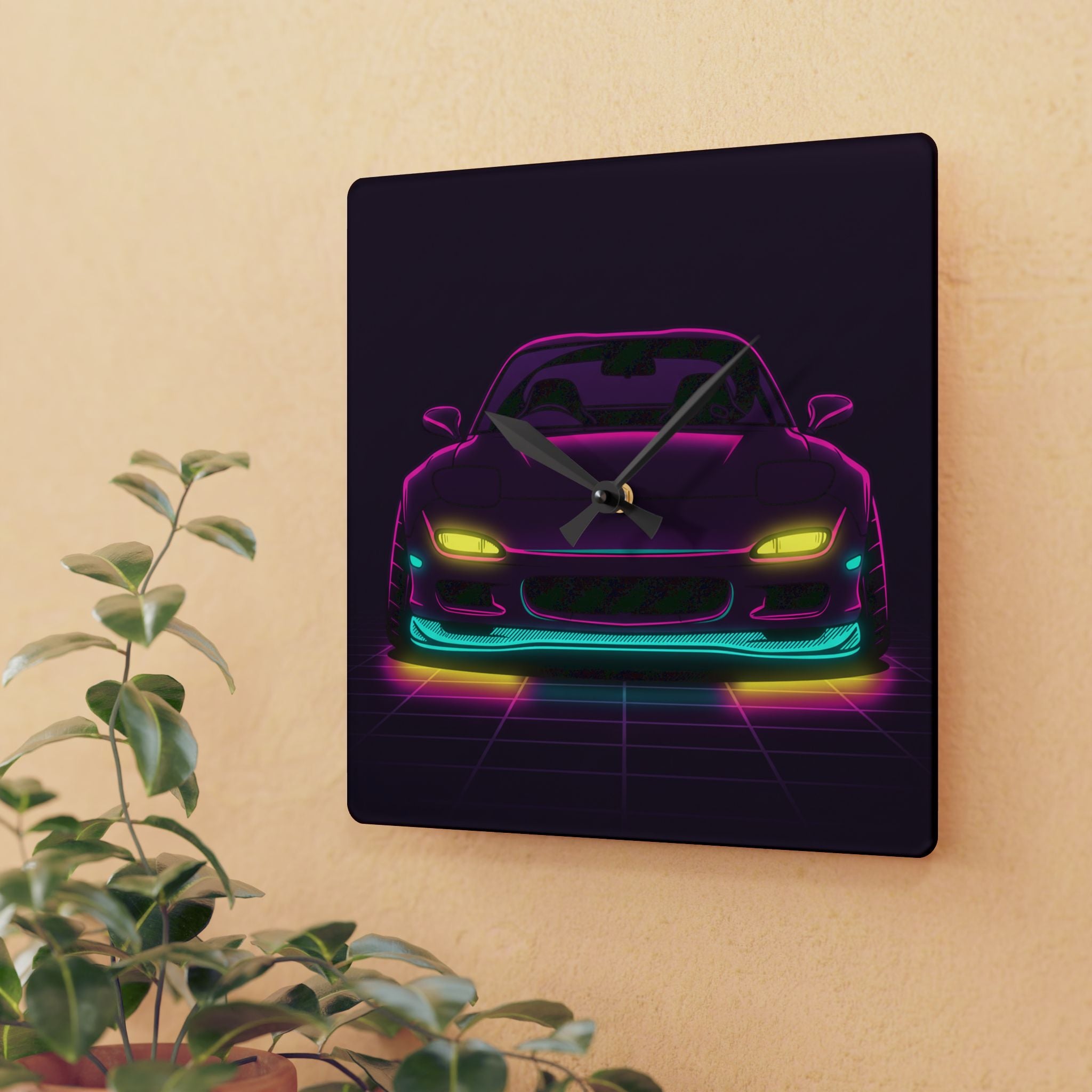 Mazda RX-7 FD Neon Synthwave Wall Clock