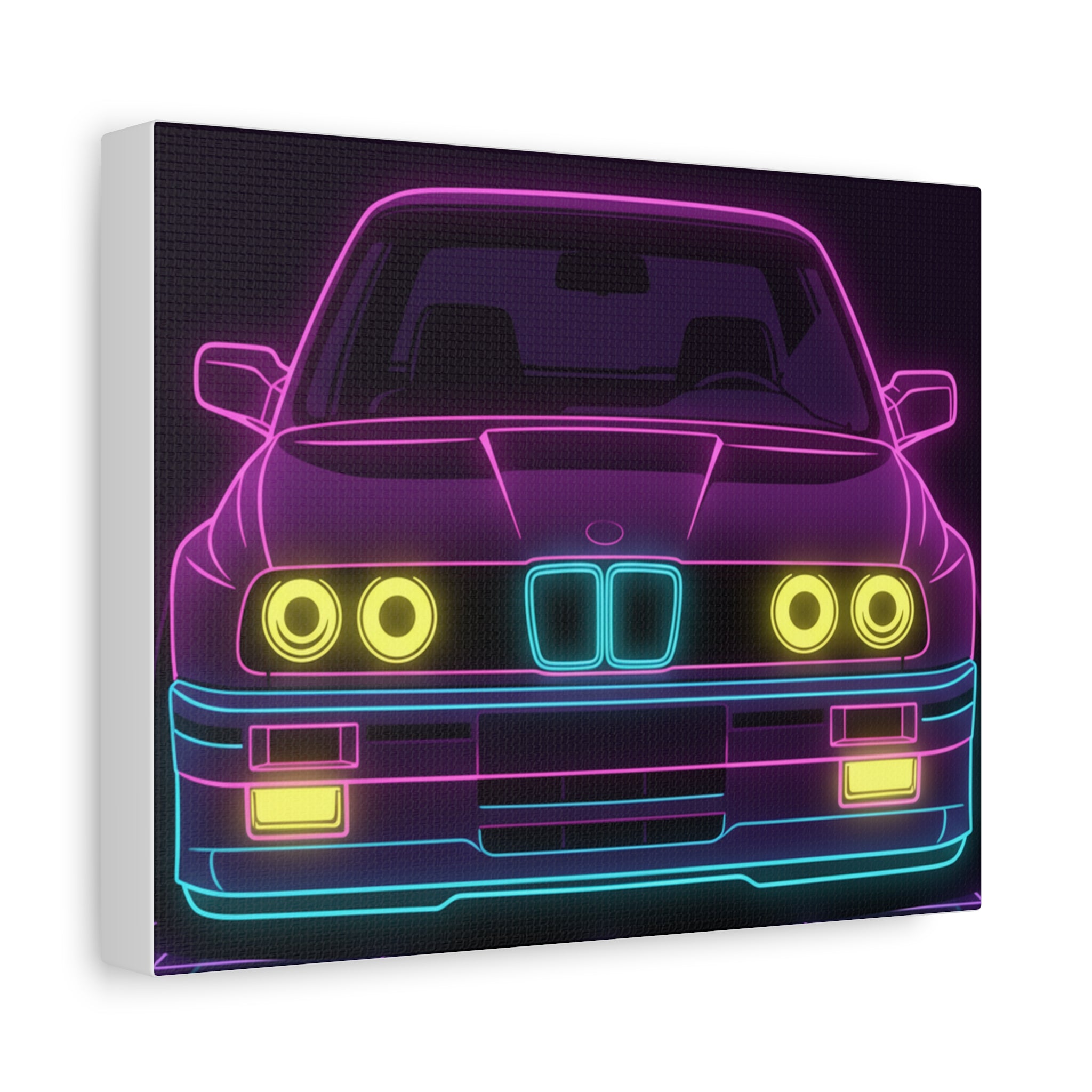 BMW E30 Neon Synthwave Canvas Wall Art