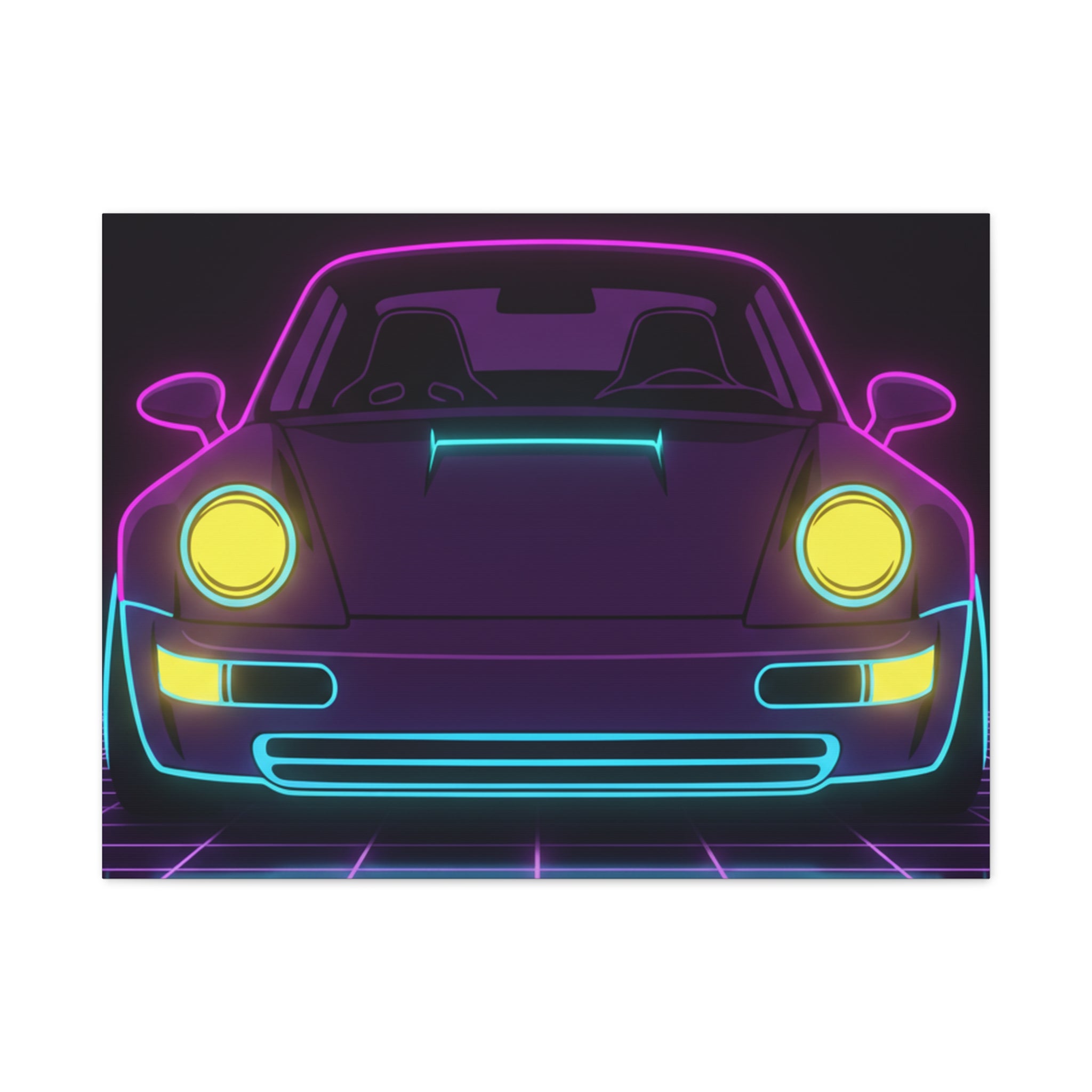 Porsche 964 Singer Neon Synthwave Canvas Wall Art