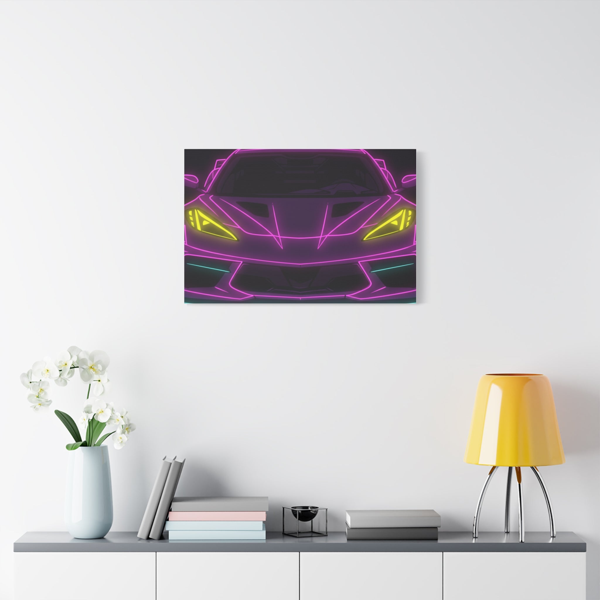 Corvette C8 (2020+) Neon Synthwave Canvas Wall Art