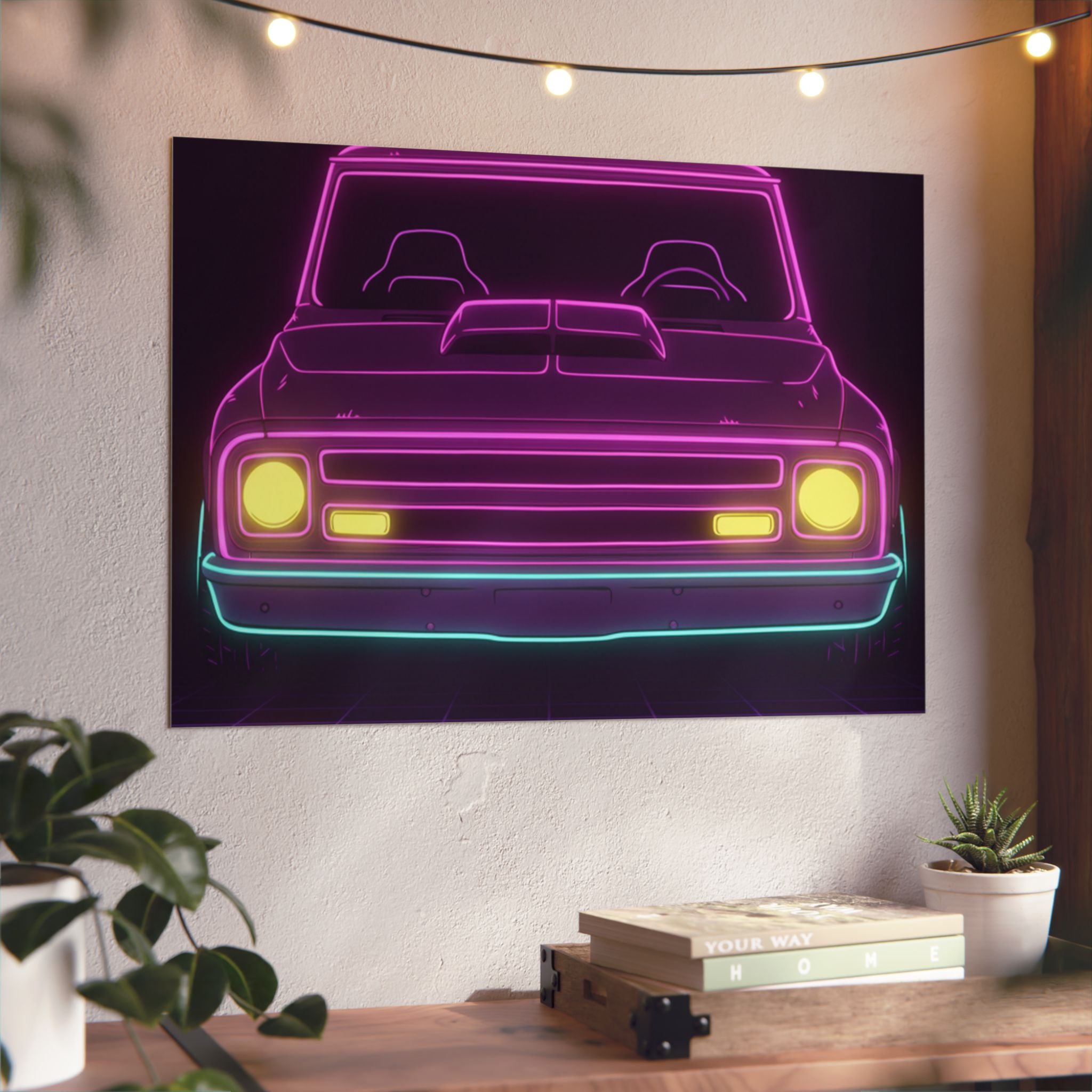 Chevy C10 Pickup (1967-72) Neon Synthwave Metal Wall Sign