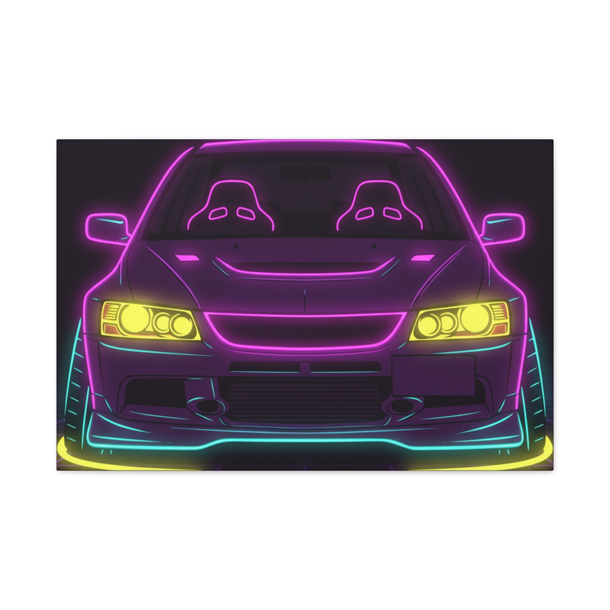 Mitsubishi Evo IX (2005-07) Neon Synthwave Canvas Wall Art