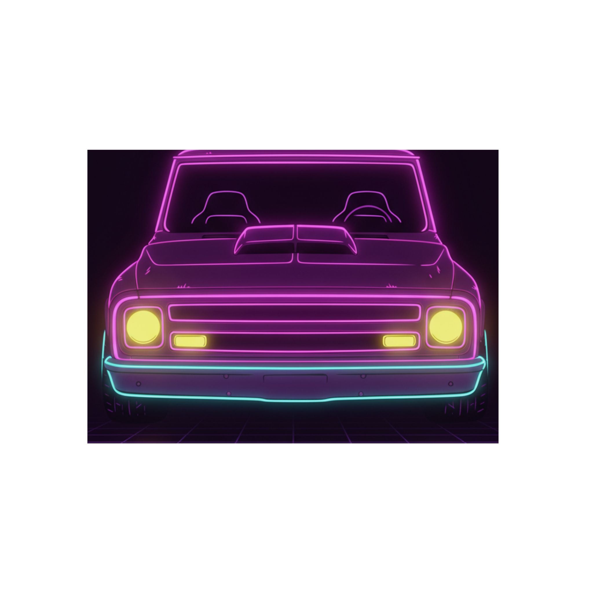 Chevy C10 Pickup (1967-72) Neon Synthwave Metal Wall Sign
