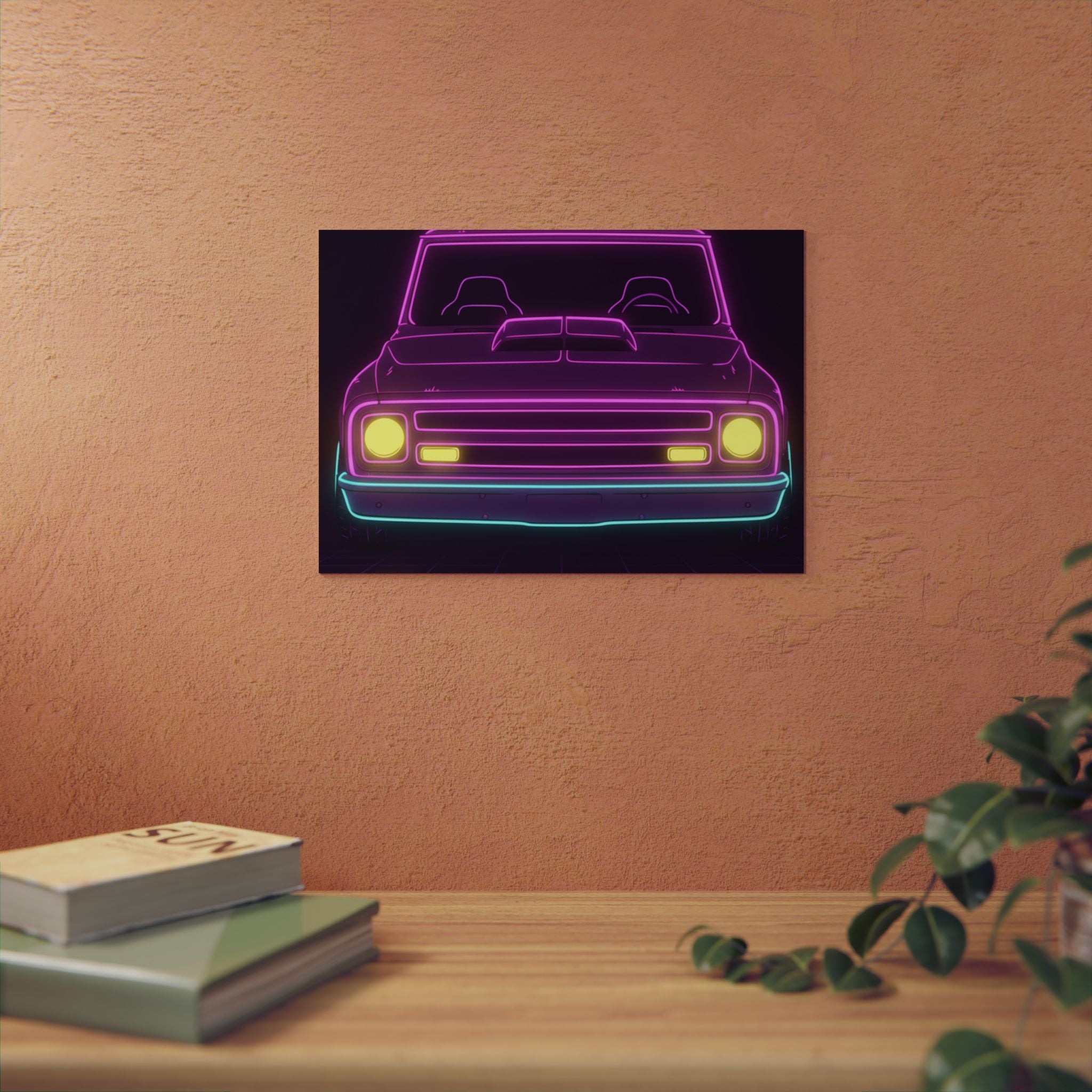Chevy C10 Pickup (1967-72) Neon Synthwave Metal Wall Sign