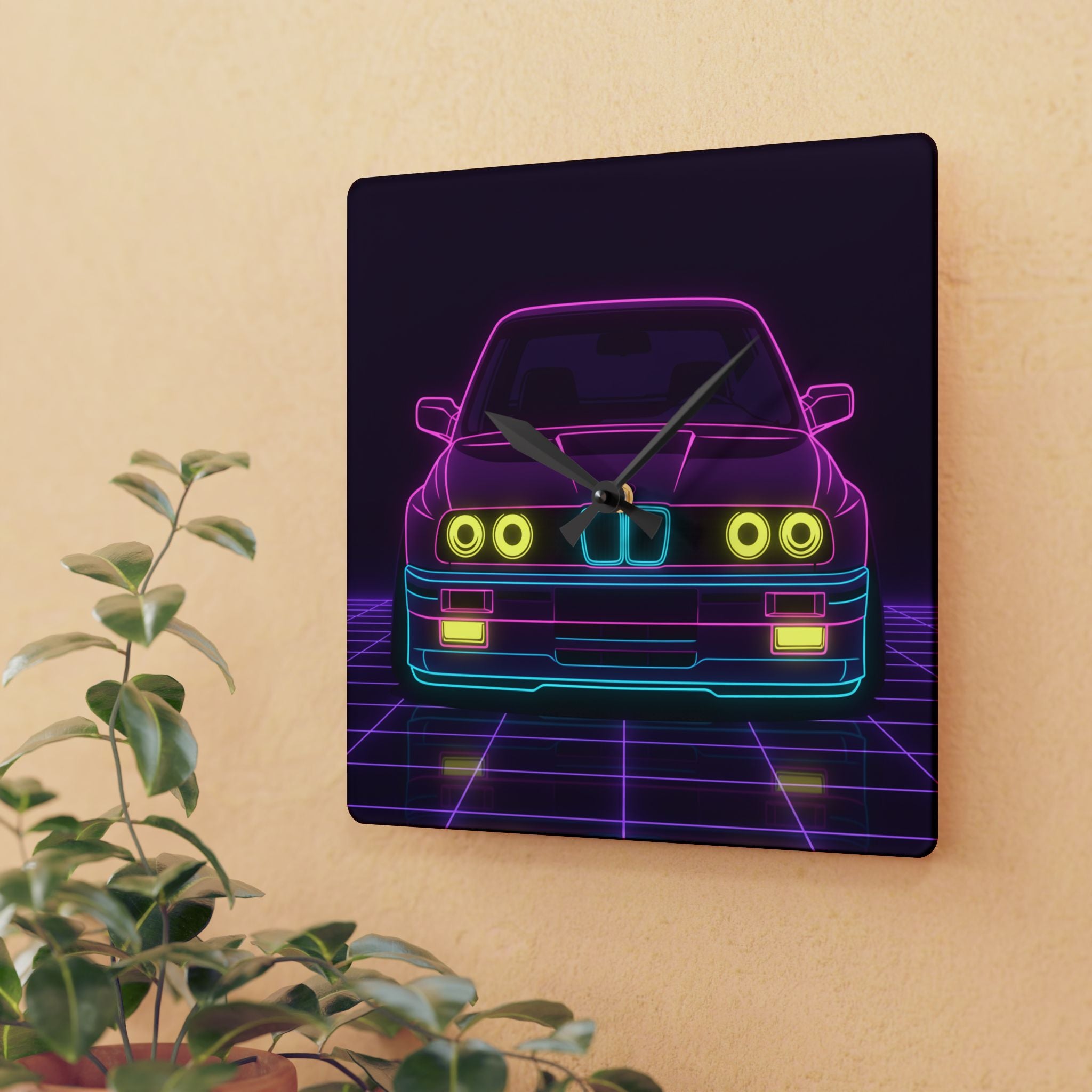 BMW E30 Neon Synthwave Wall Clock