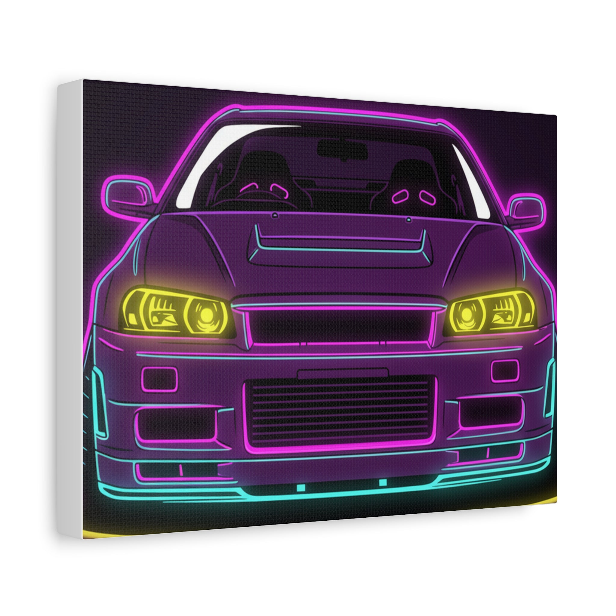 Nissan GT-R Neon Synthwave Canvas Wall Art