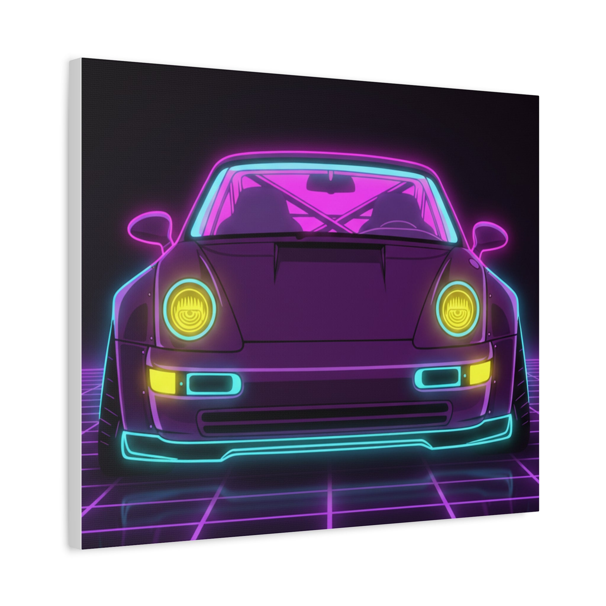 Porsche 964 Turbo Neon Synthwave Canvas Wall Art