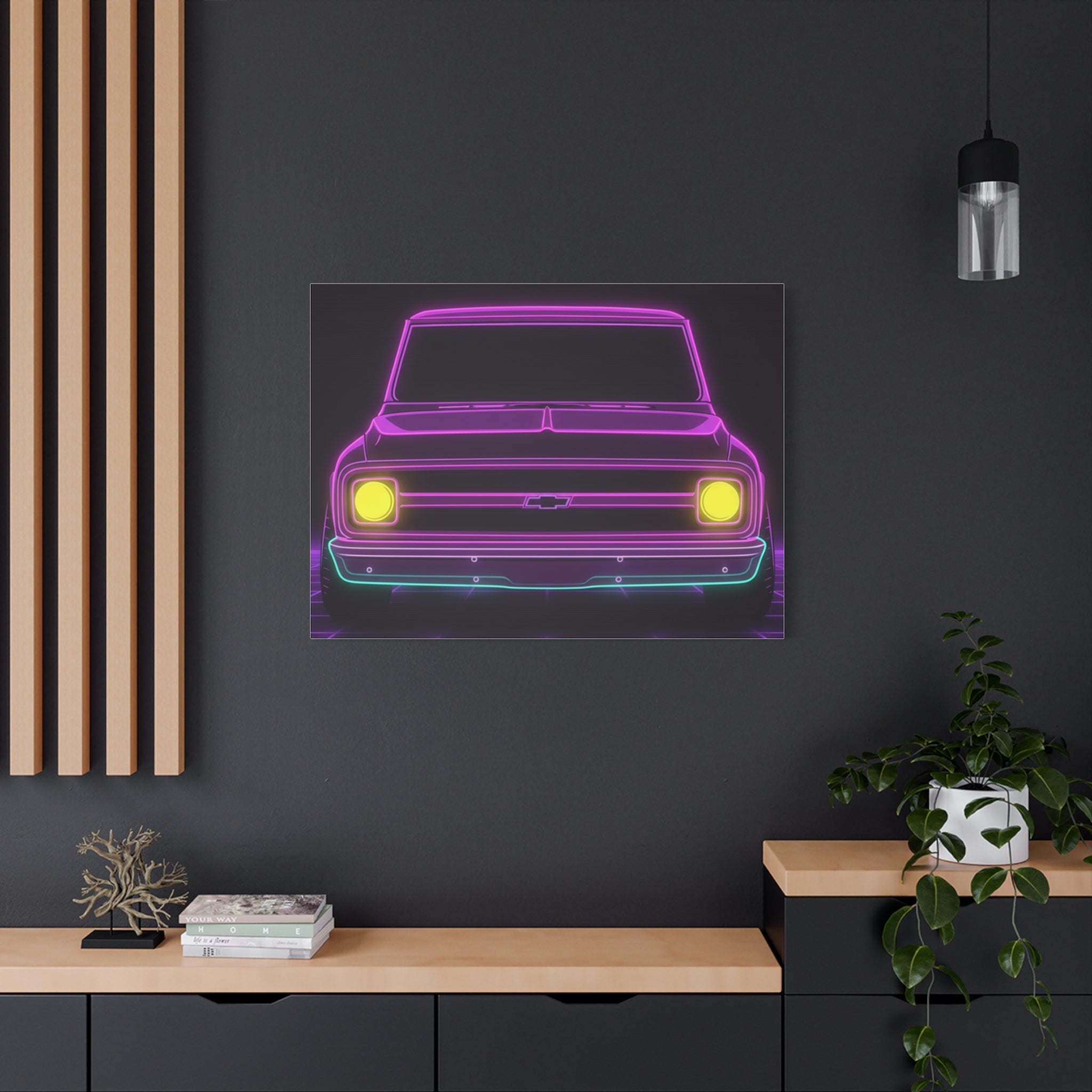 Chevy C10 Pickup (1967-72) Pro-Touring Neon Synthwave Canvas Wall Art