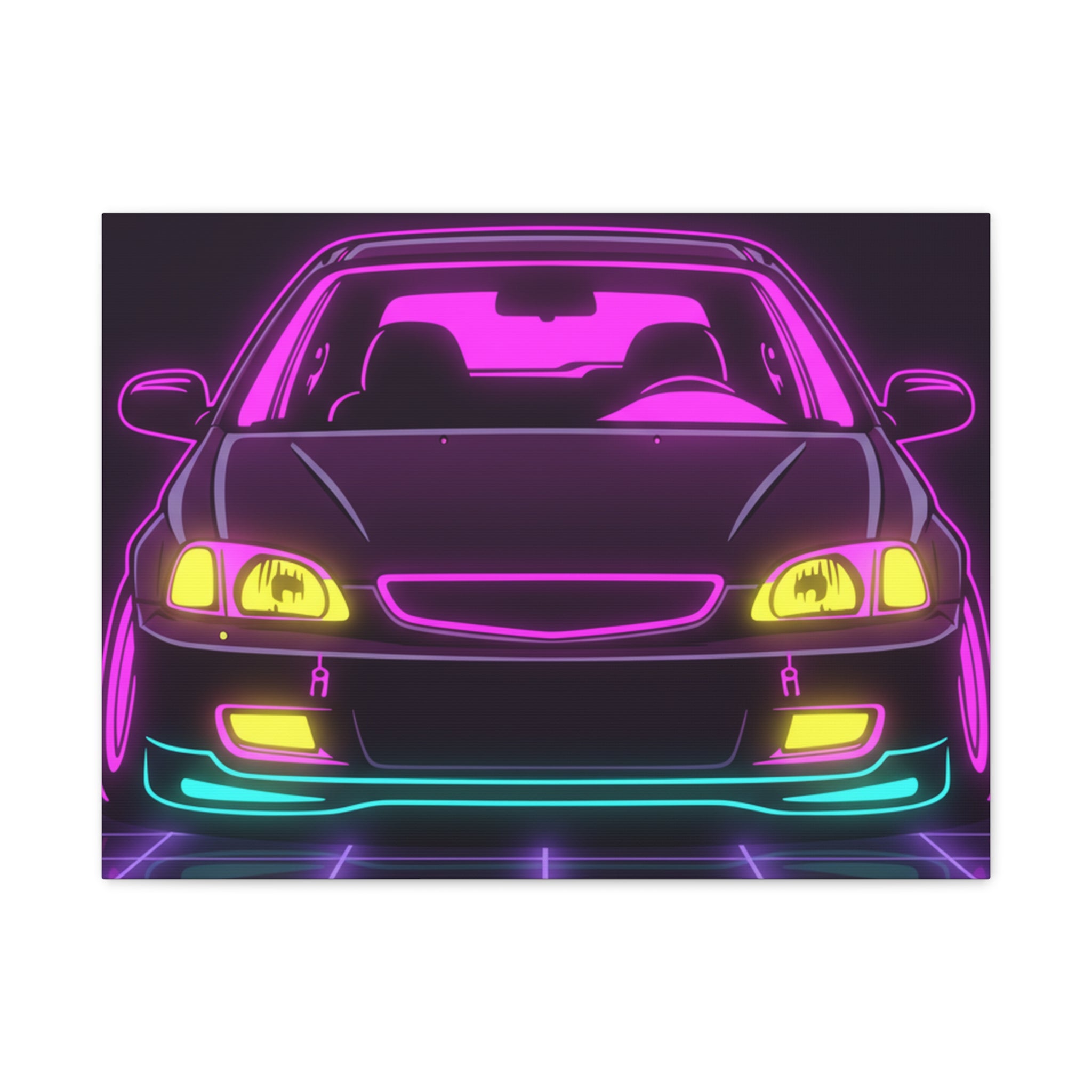 Honda Civic EK Hatch Neon Synthwave Canvas Wall Art