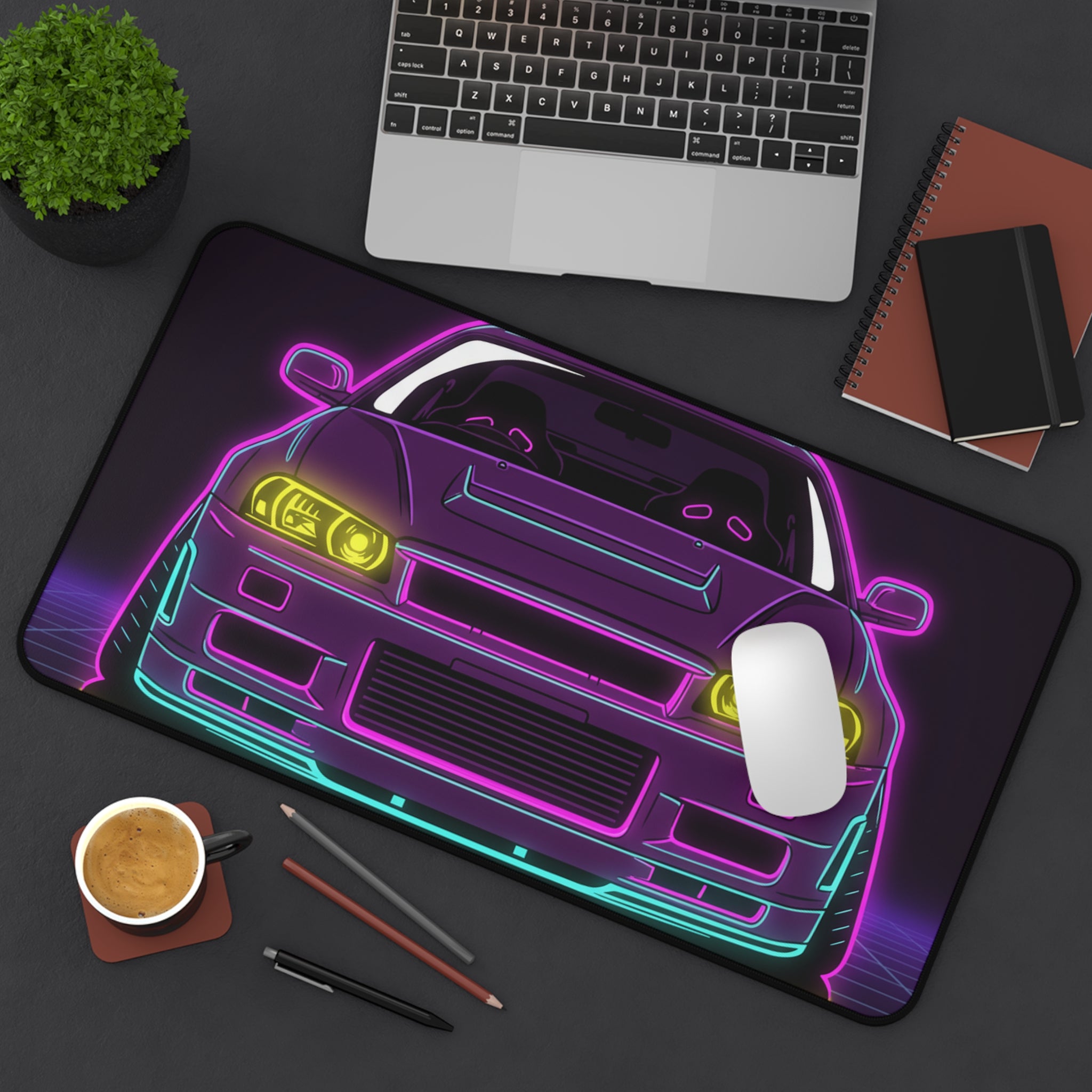 Nissan GT-R Neon Synthwave Desk Mat