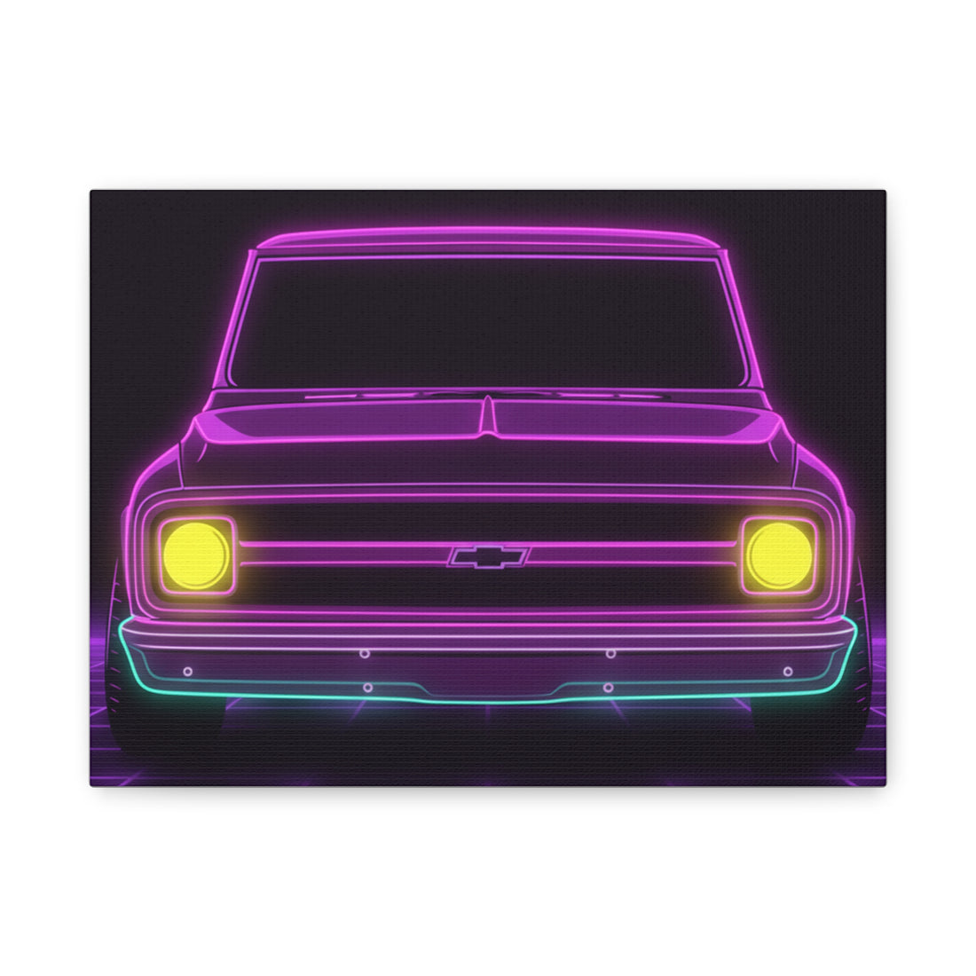 Chevy C10 Pickup (1967-72) Pro-Touring Neon Synthwave Canvas Wall Art