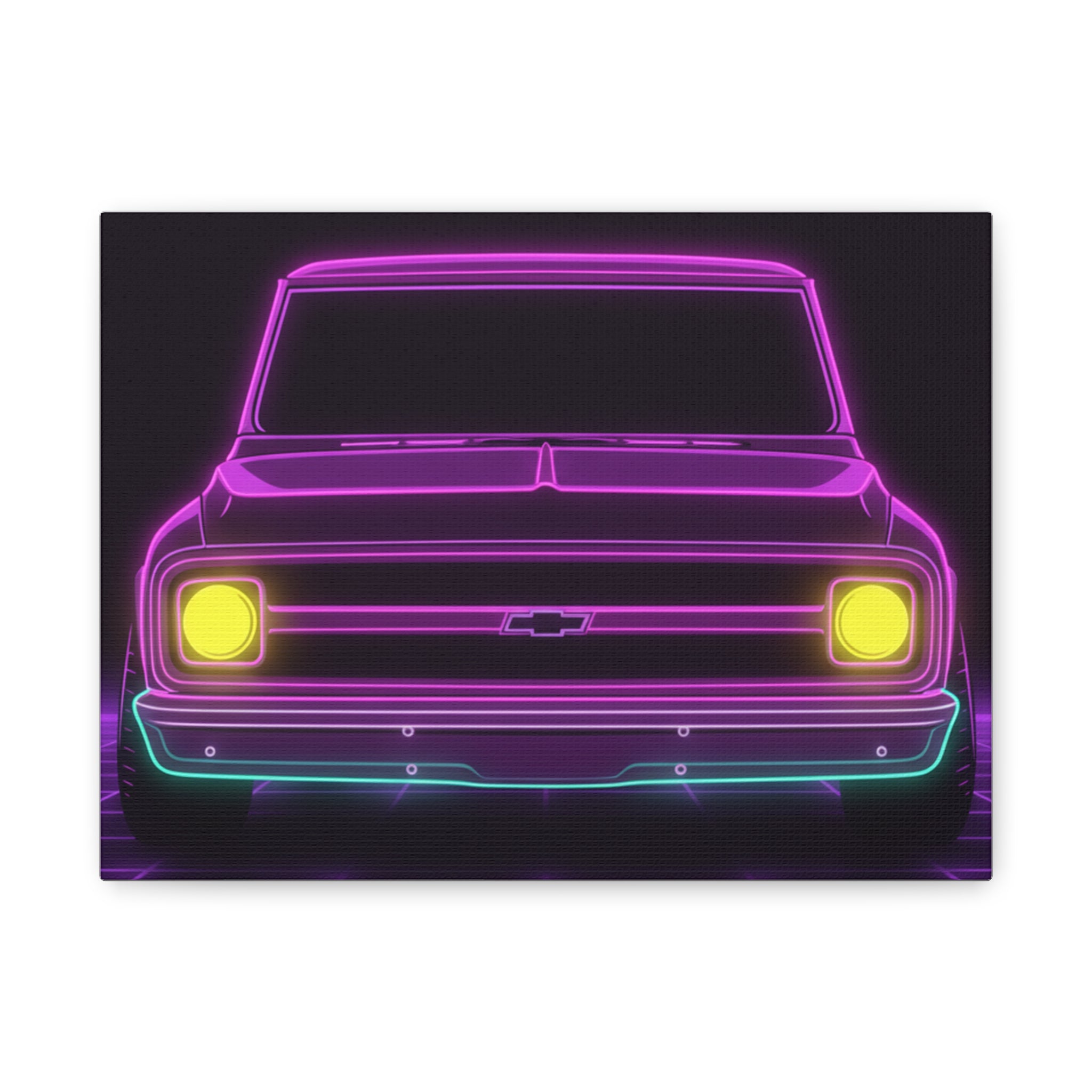 Chevy C10 Pickup (1967-72) Pro-Touring Neon Synthwave Canvas Wall Art