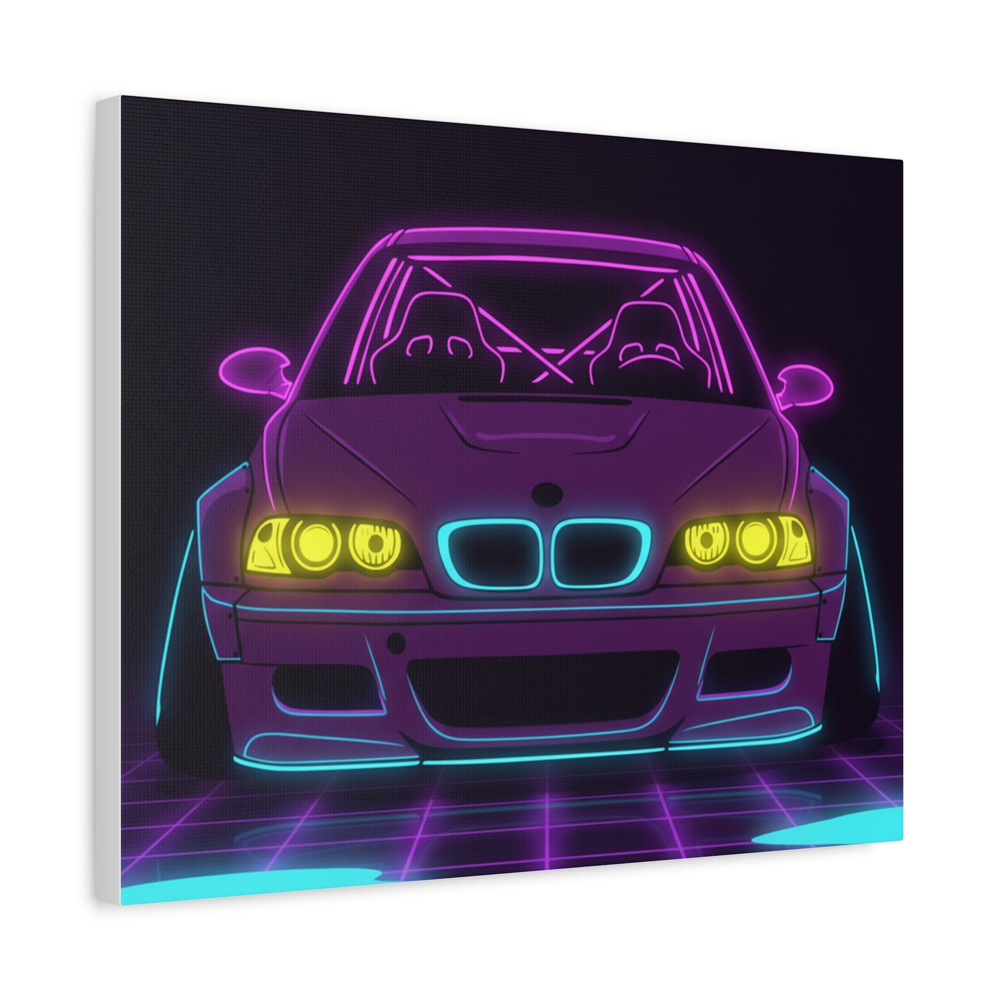 BMW E46 M3 (2000-06) Neon Synthwave Canvas Wall Art