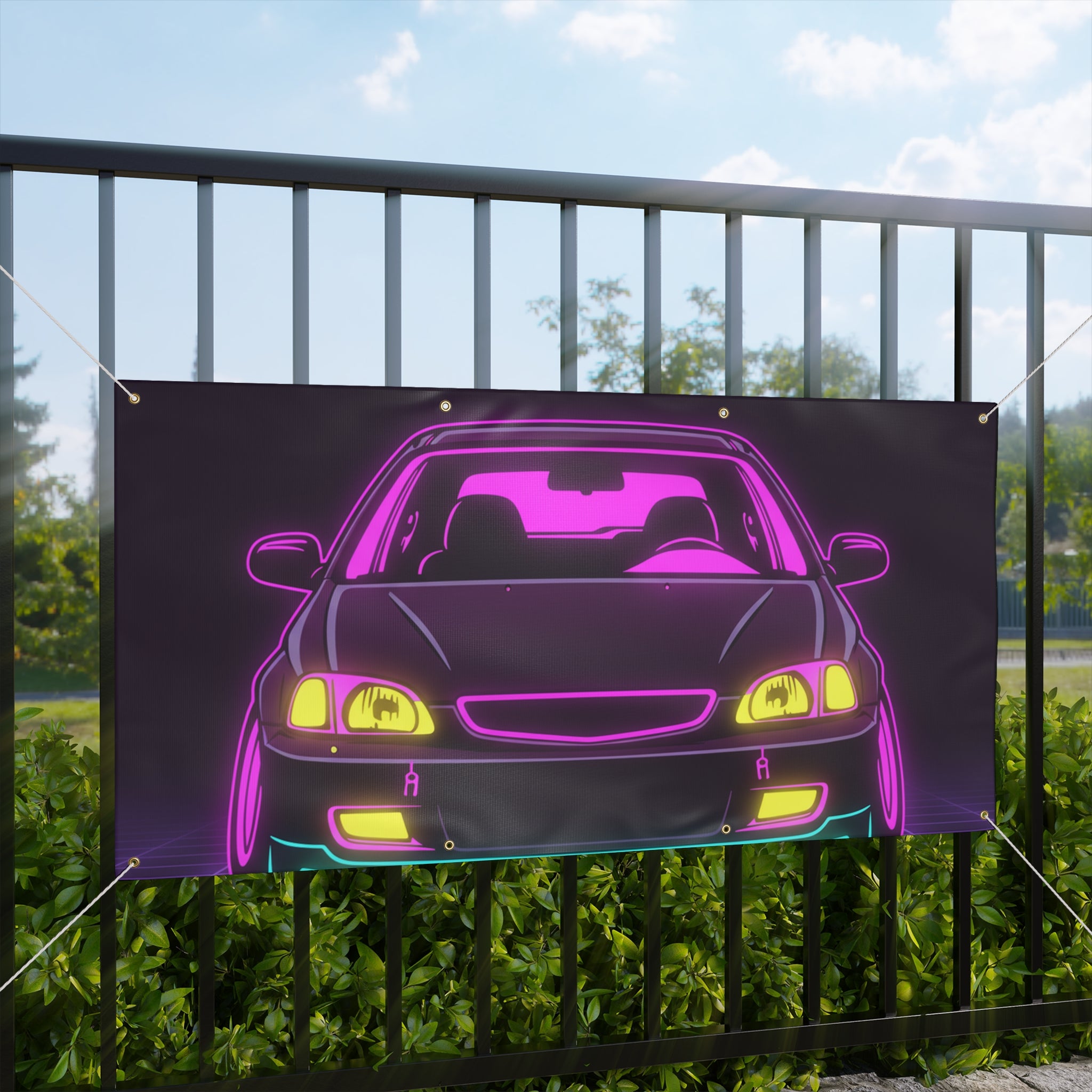 Honda Civic EK Hatch Neon Synthwave Banner