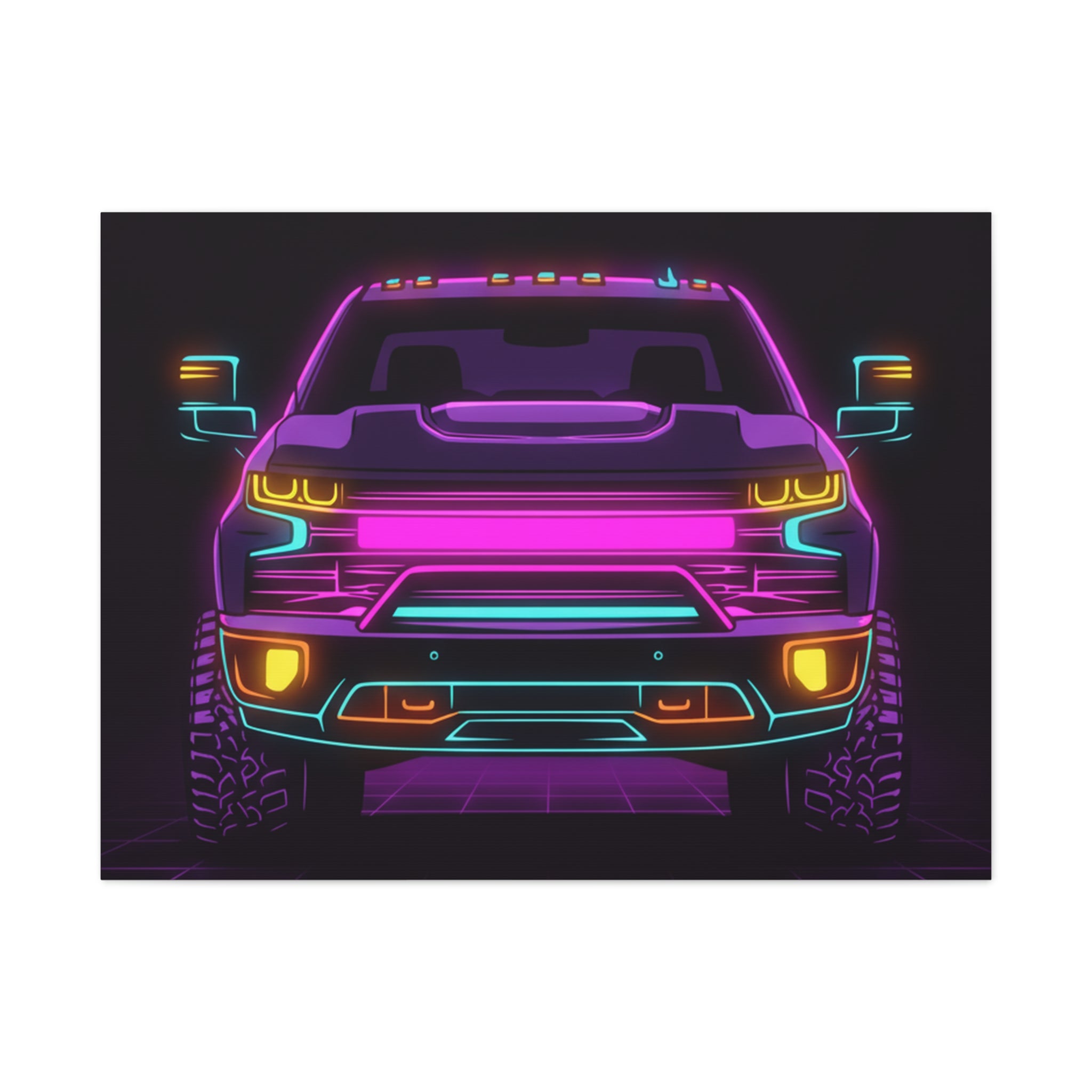 Chevy Silverado Trail Boss (2019+) Neon Synthwave Canvas Wall Art