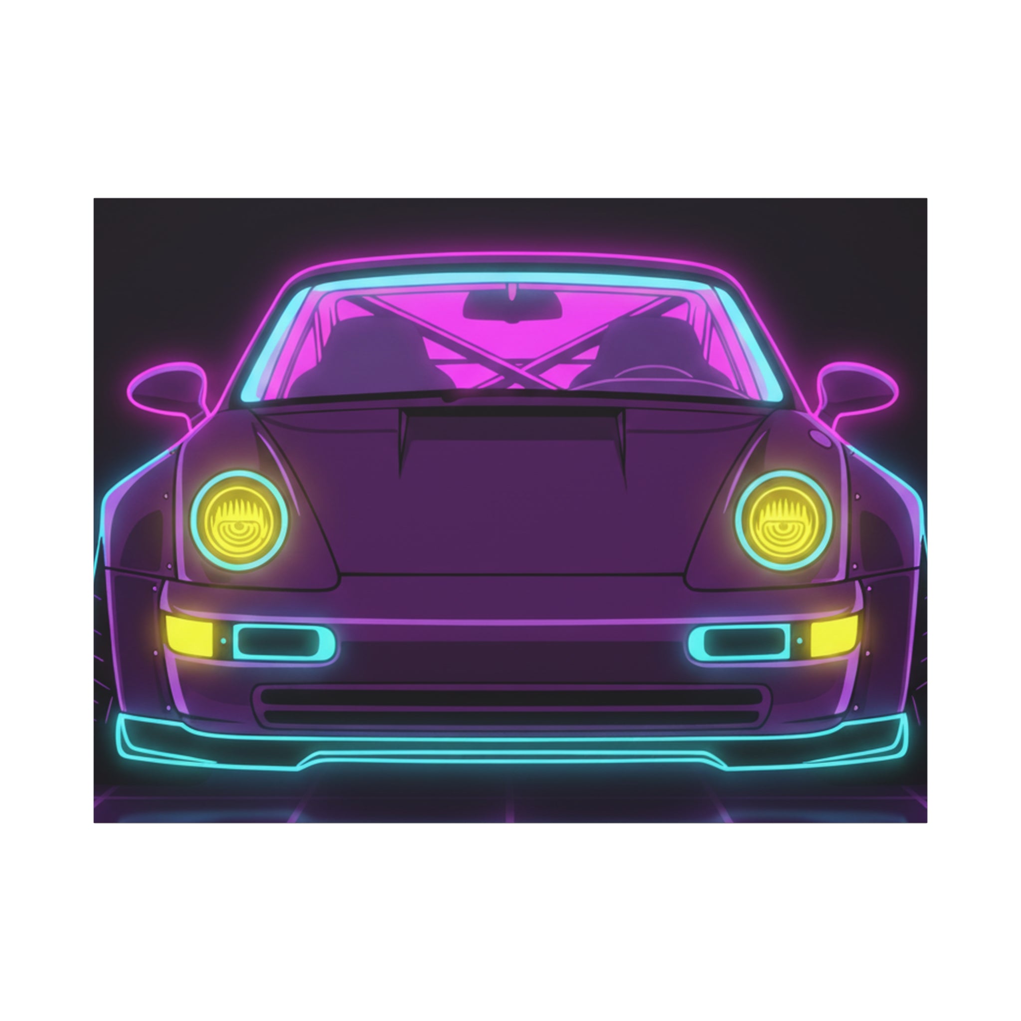 Porsche 964 Turbo Neon Synthwave Canvas Wall Art