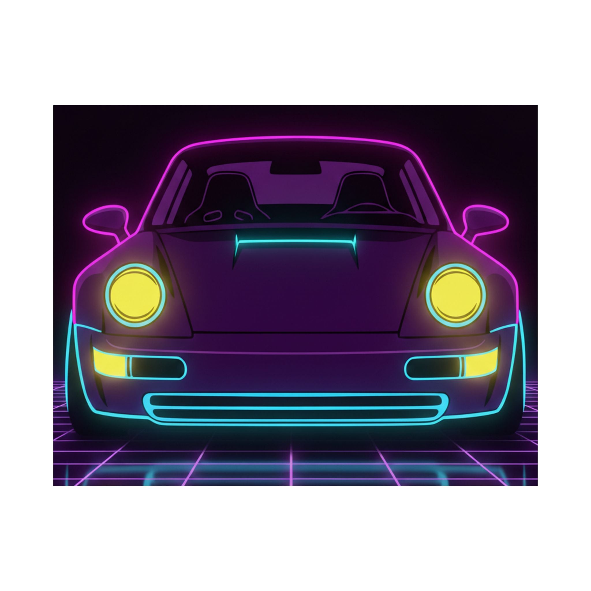 Porsche 964 Singer Neon Synthwave Poster