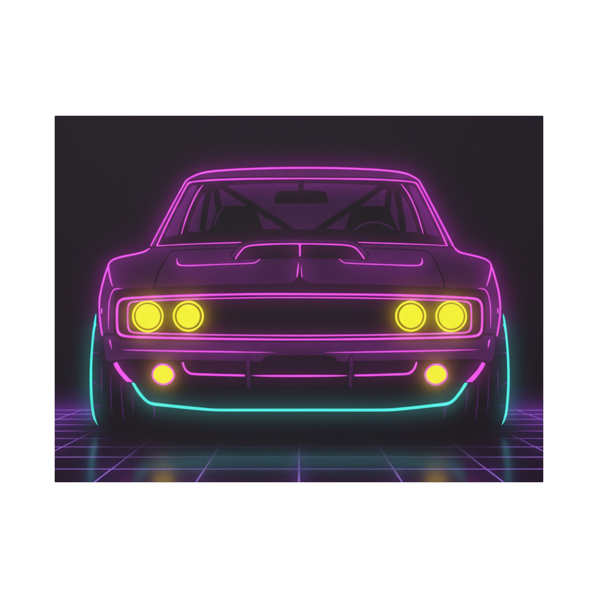 Dodge Charger R/T (1968-70) Neon Synthwave Canvas Wall Art