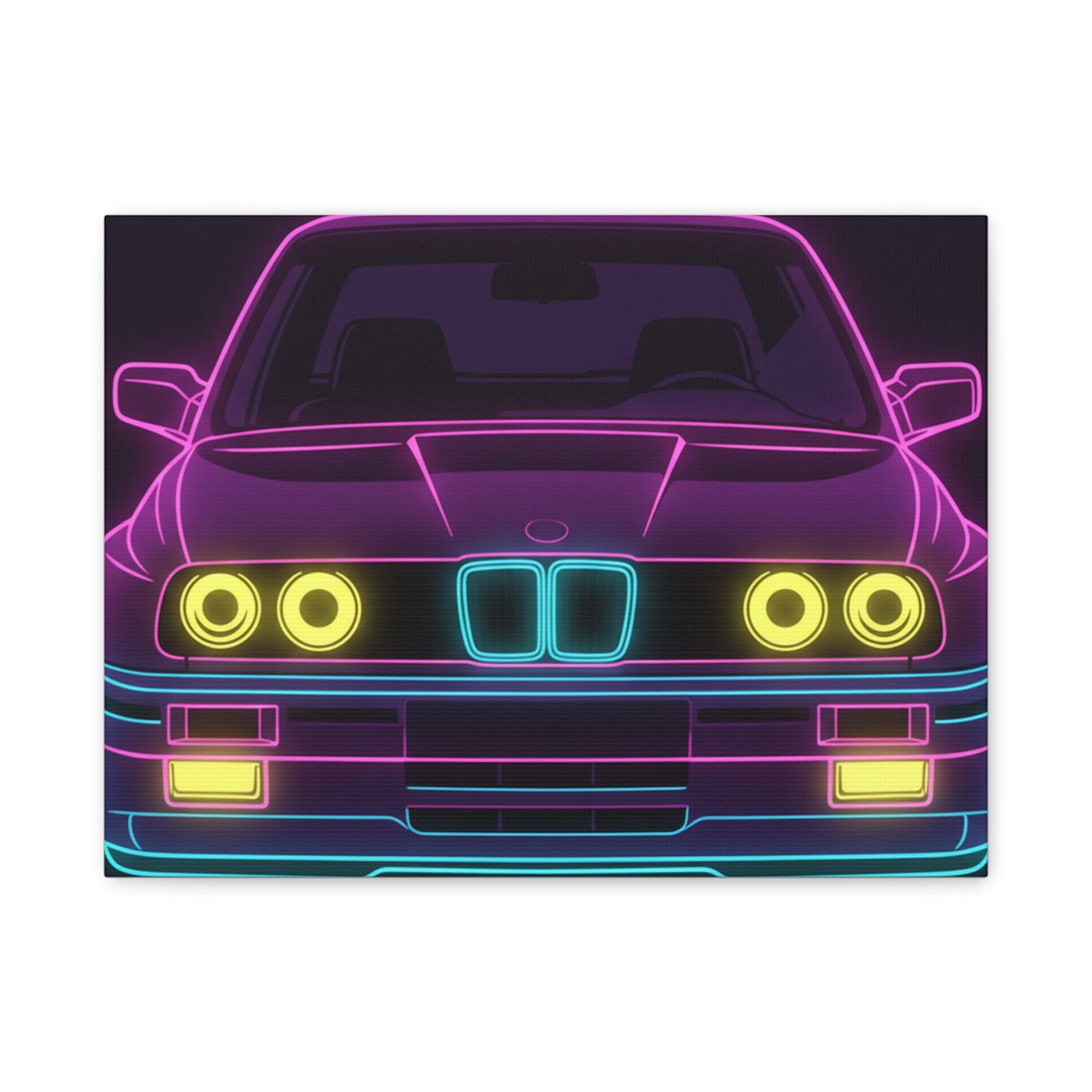 BMW E30 Neon Synthwave Canvas Wall Art