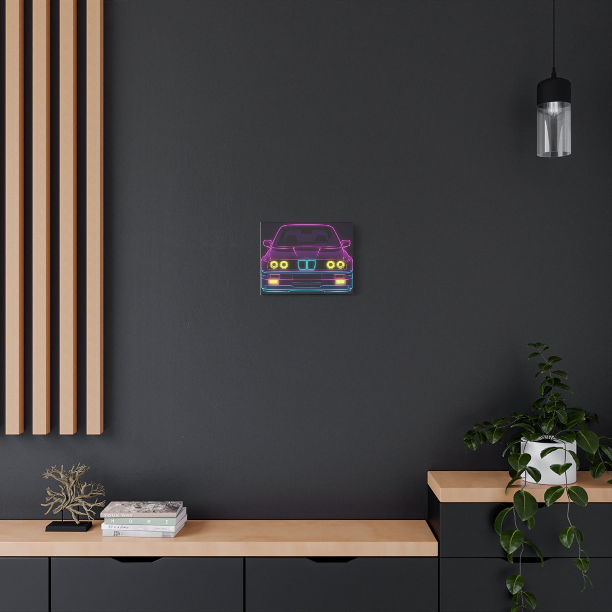 BMW E30 Neon Synthwave Canvas Wall Art