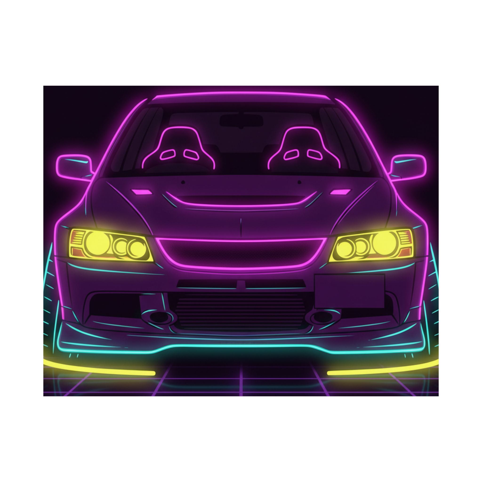 Mitsubishi Evo IX (2005-07) Neon Synthwave Poster