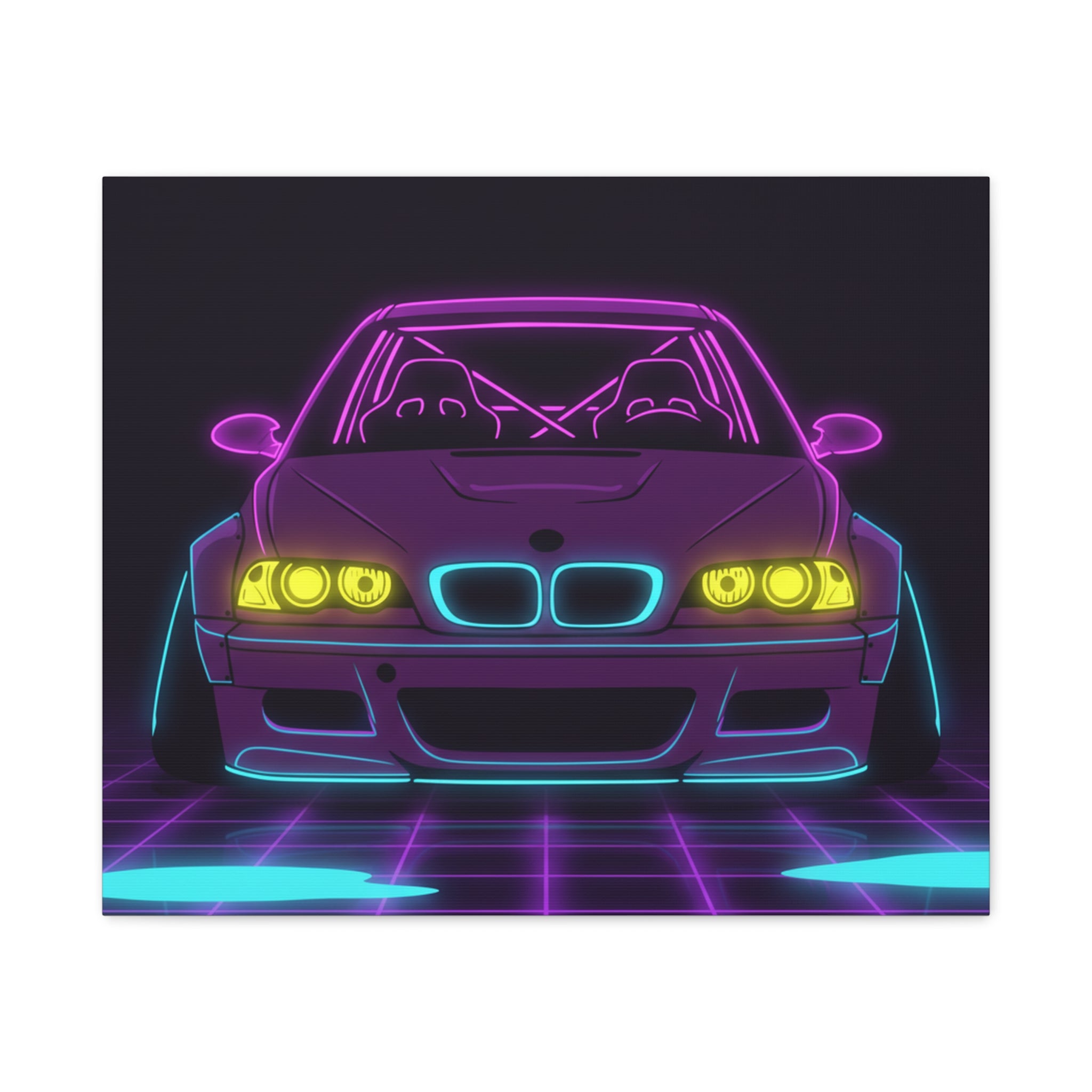 BMW E46 M3 (2000-06) Neon Synthwave Canvas Wall Art
