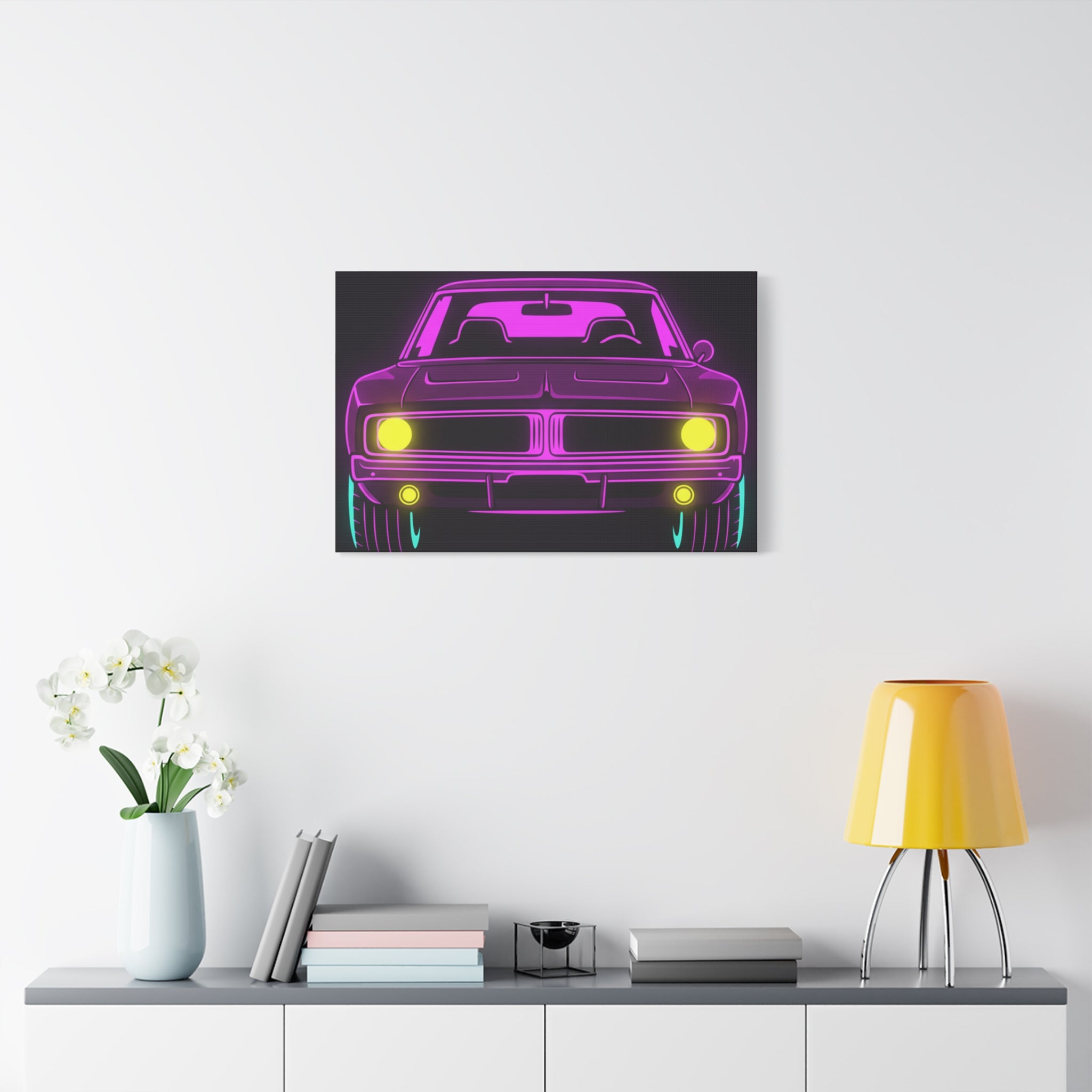 Dodge Charger R/T (1968-70) Resto-Mod Neon Synthwave Canvas Wall Art