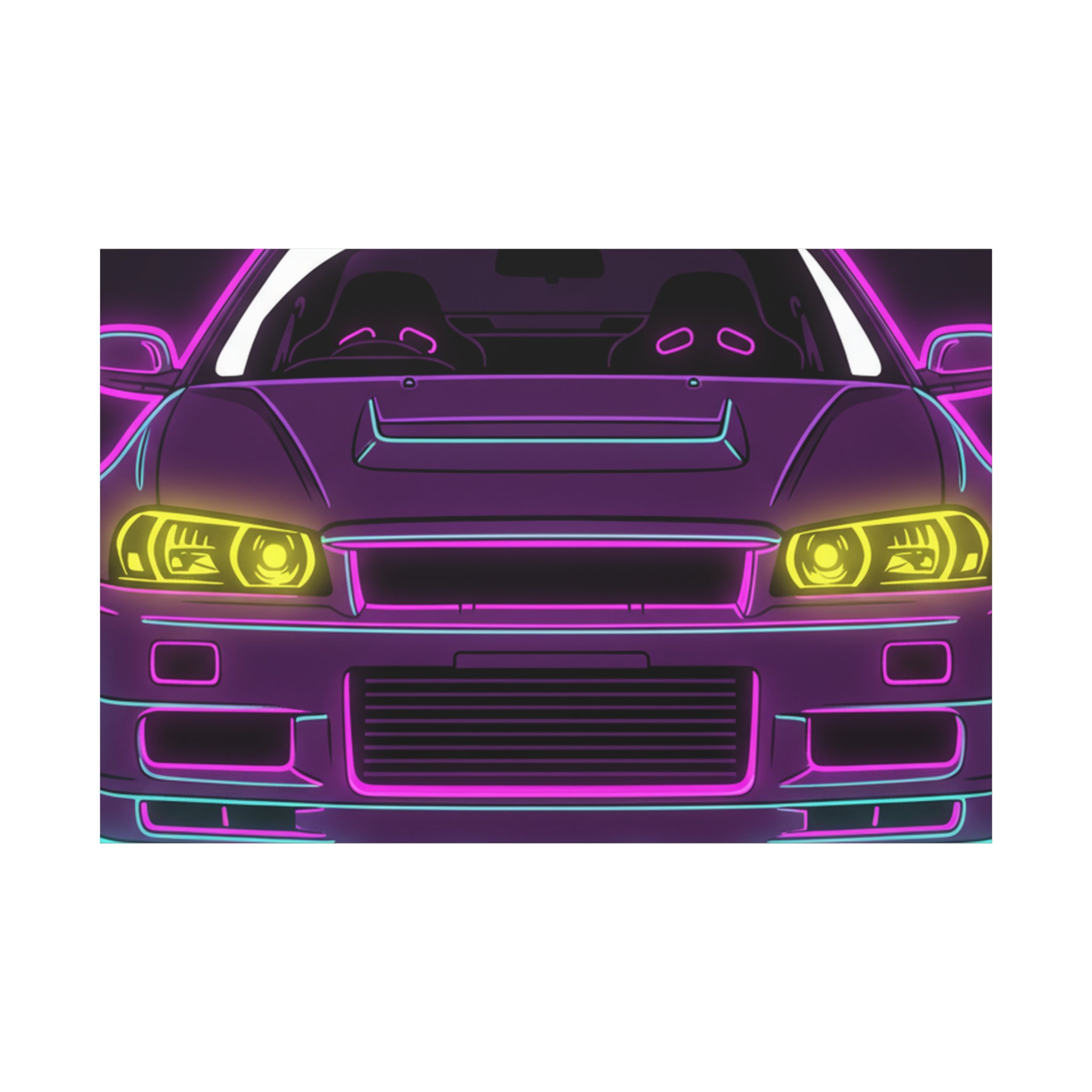 Nissan GT-R Neon Synthwave Canvas Wall Art