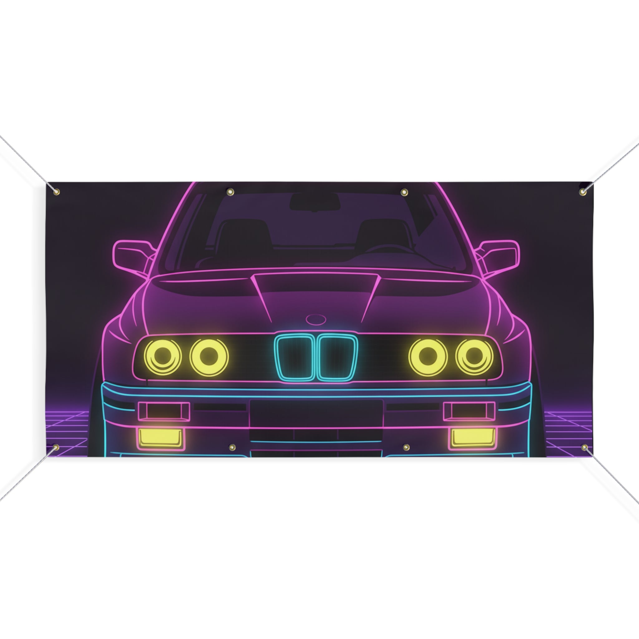 BMW E30 Neon Synthwave Banner