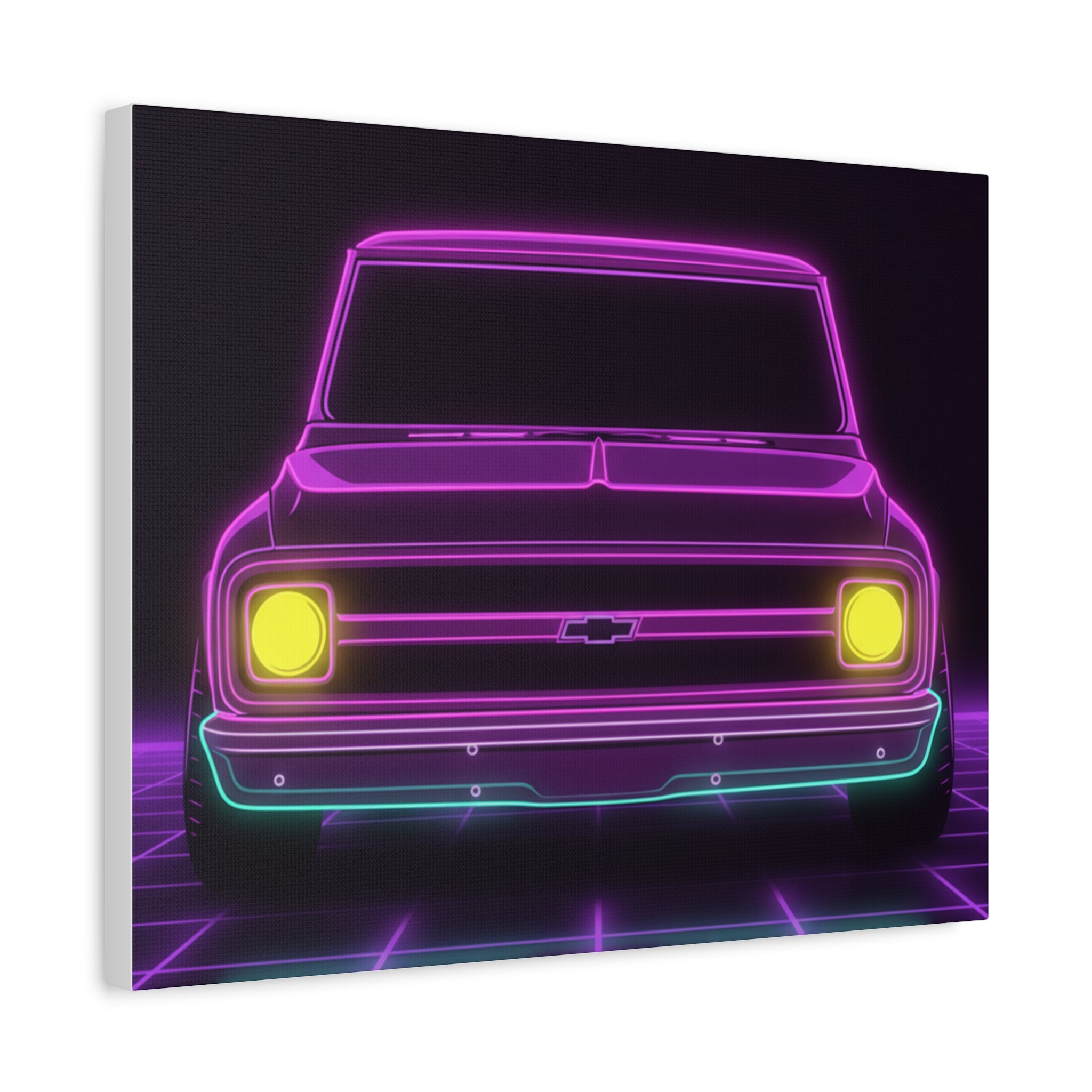 Chevy C10 Pickup (1967-72) Pro-Touring Neon Synthwave Canvas Wall Art