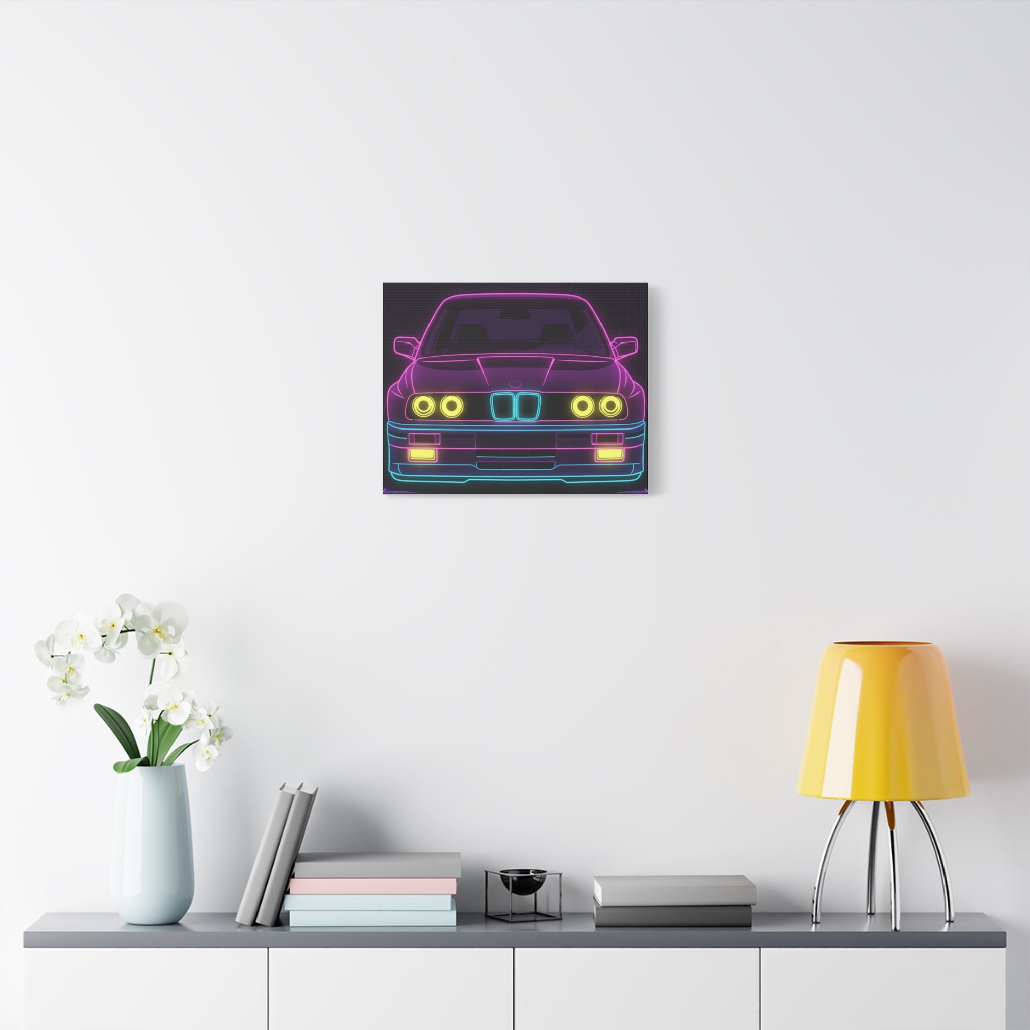 BMW E30 Neon Synthwave Canvas Wall Art