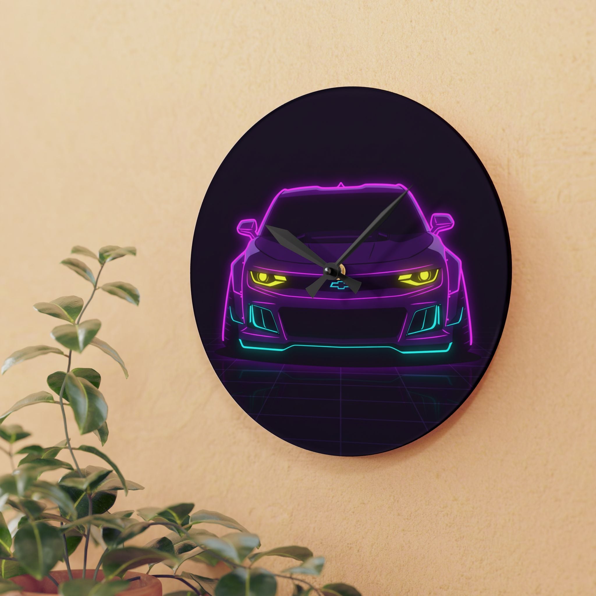Chevrolet Camaro ZL1 Neon Synthwave Wall Clock