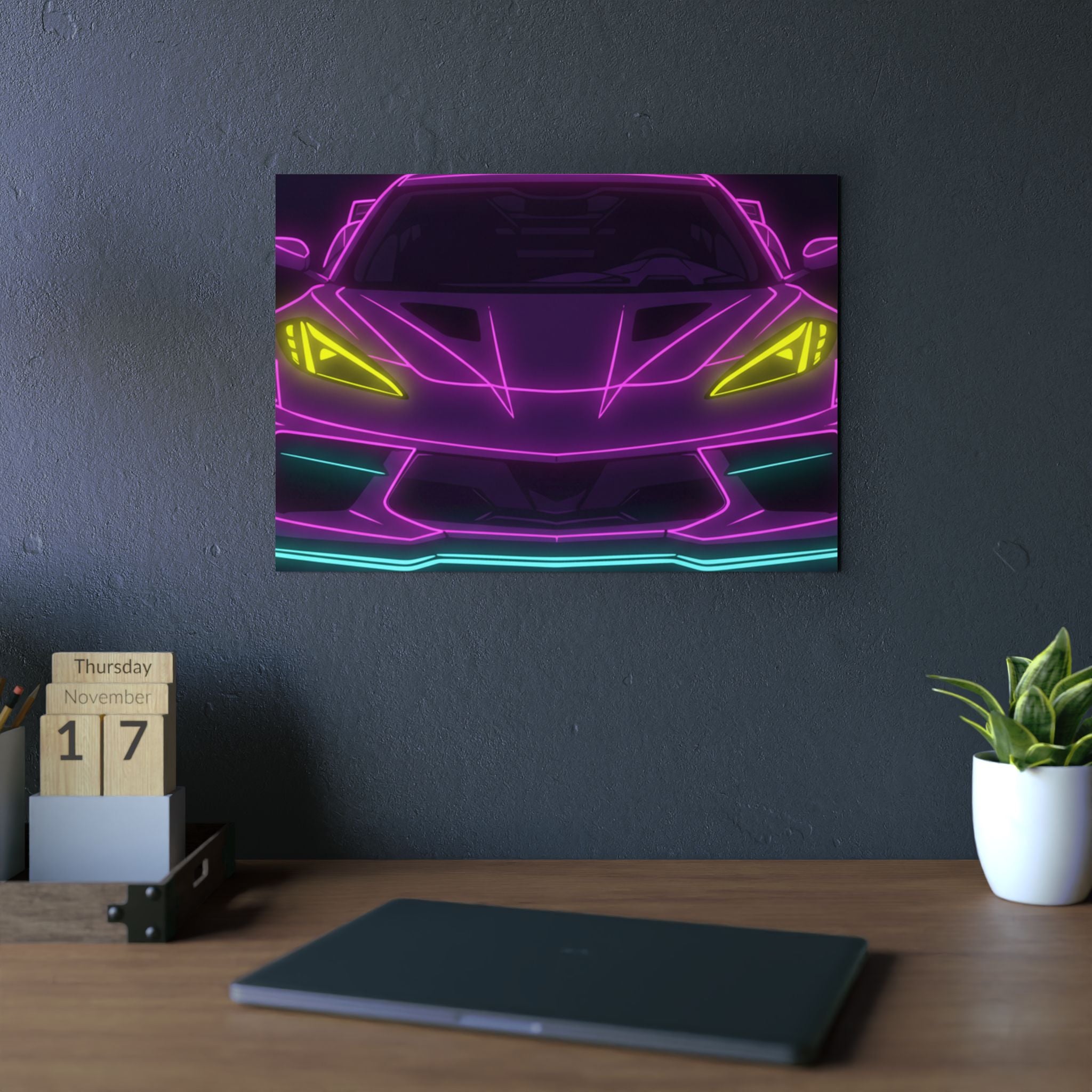 Corvette C8 (2020+) Neon Synthwave Metal Wall Sign