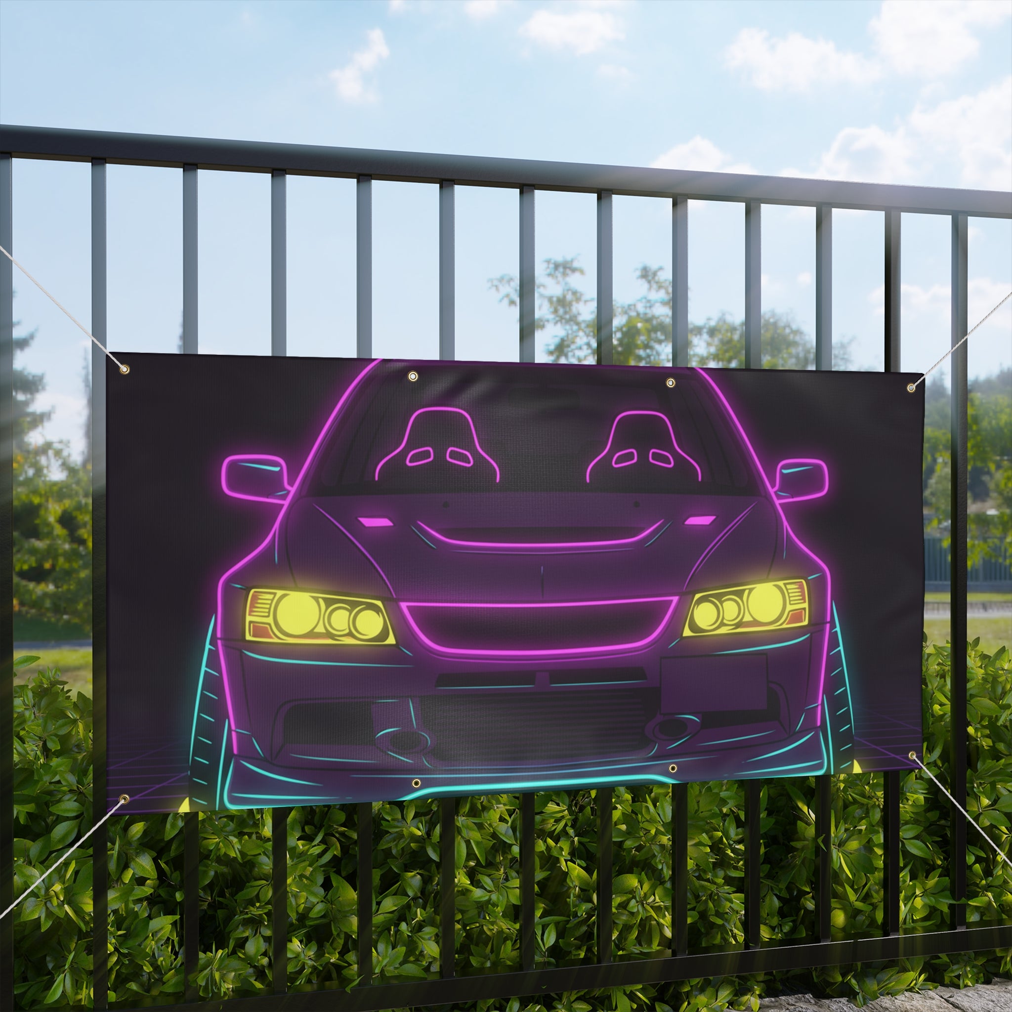 Mitsubishi Evo IX (2005-07) Neon Synthwave Banner