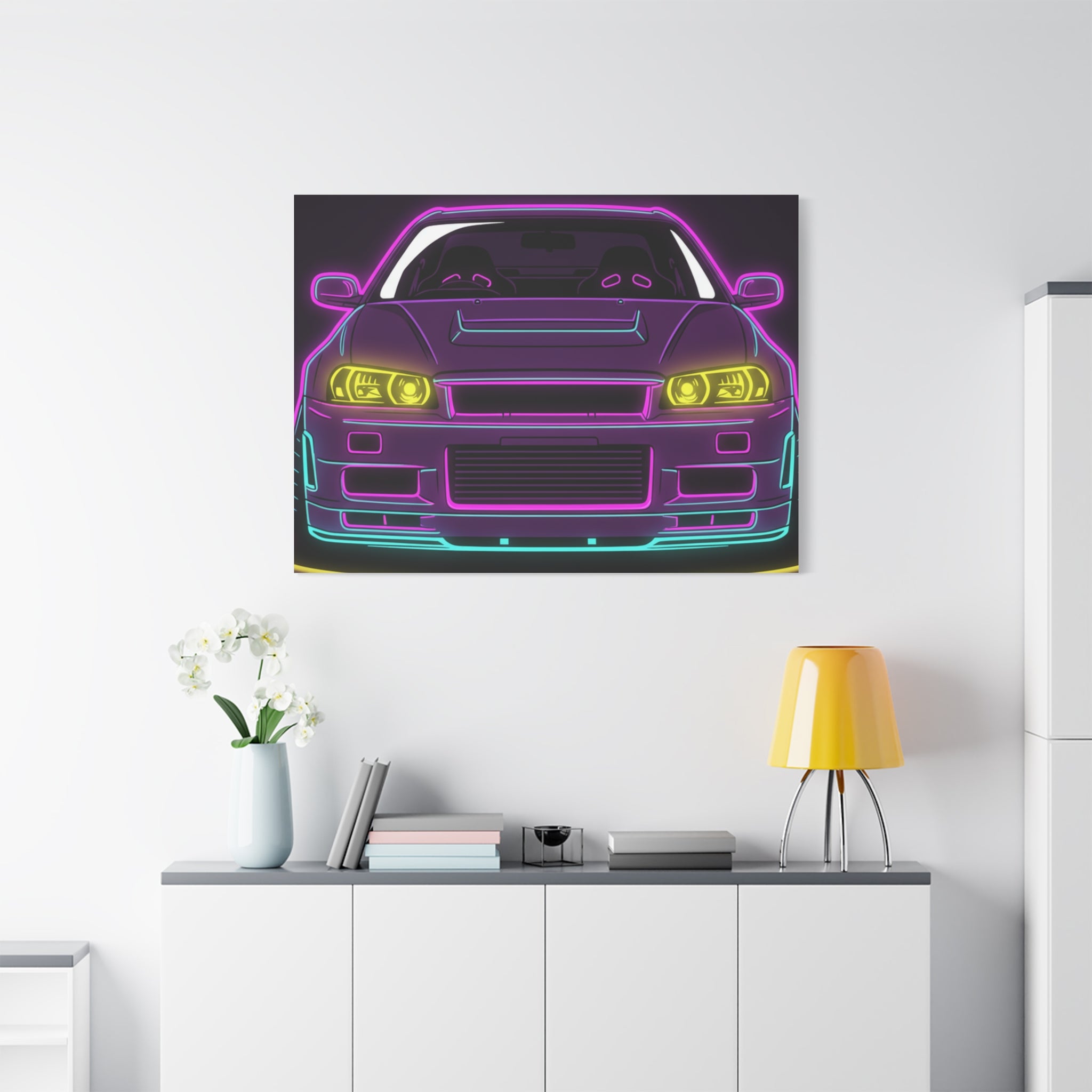 Nissan GT-R Neon Synthwave Canvas Wall Art