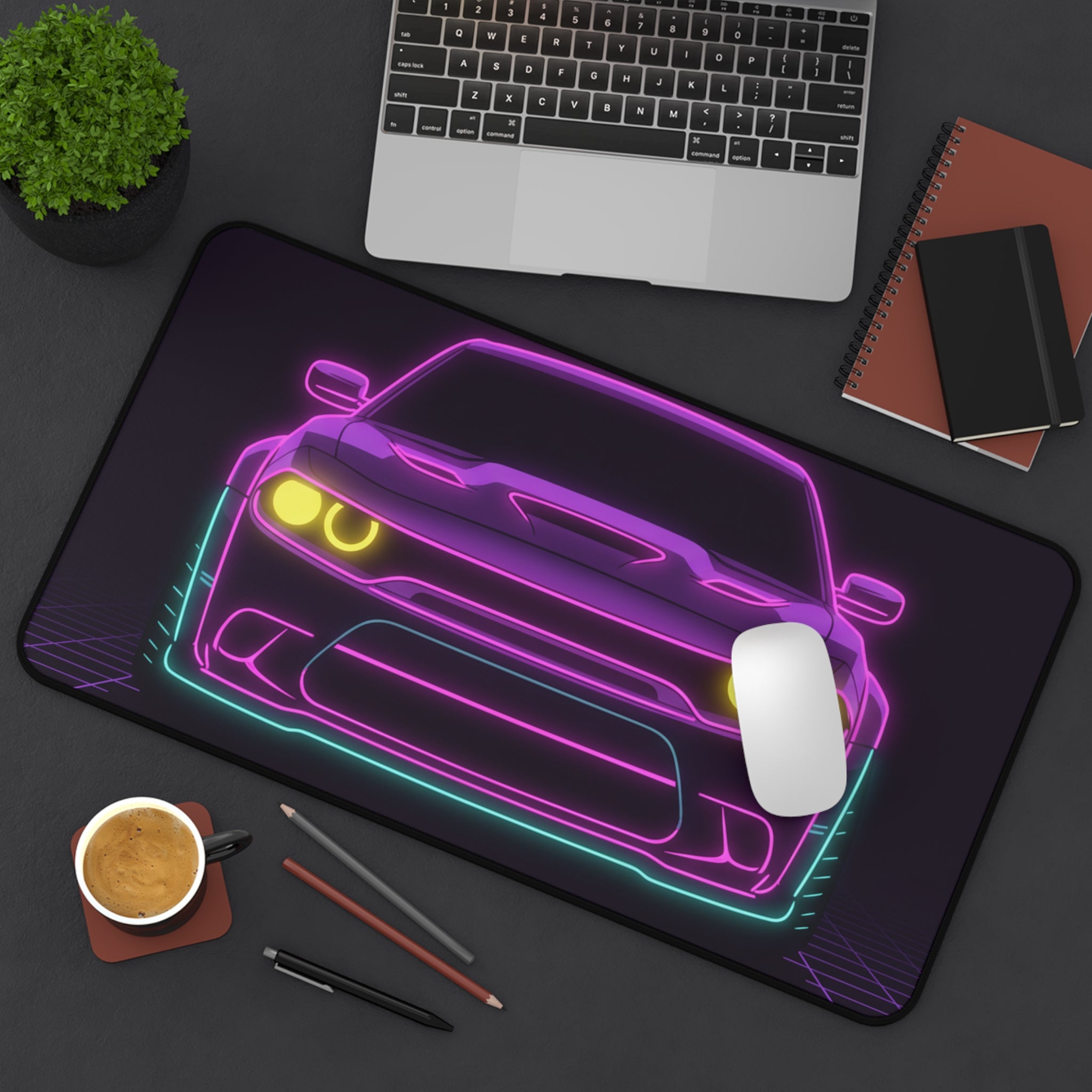 Dodge Challenger SRT Hellcat Neon Synthwave Desk Mat
