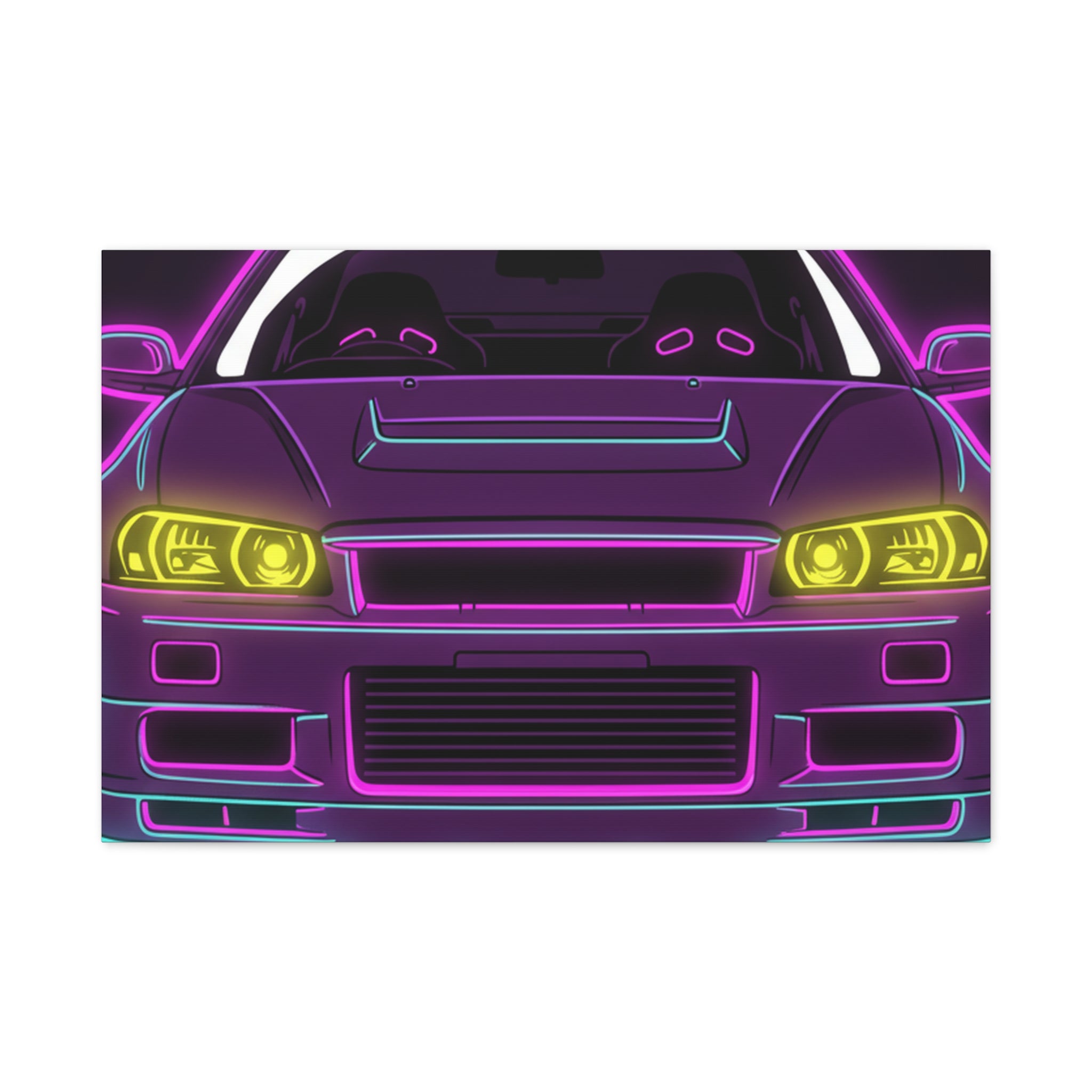 Nissan GT-R Neon Synthwave Canvas Wall Art