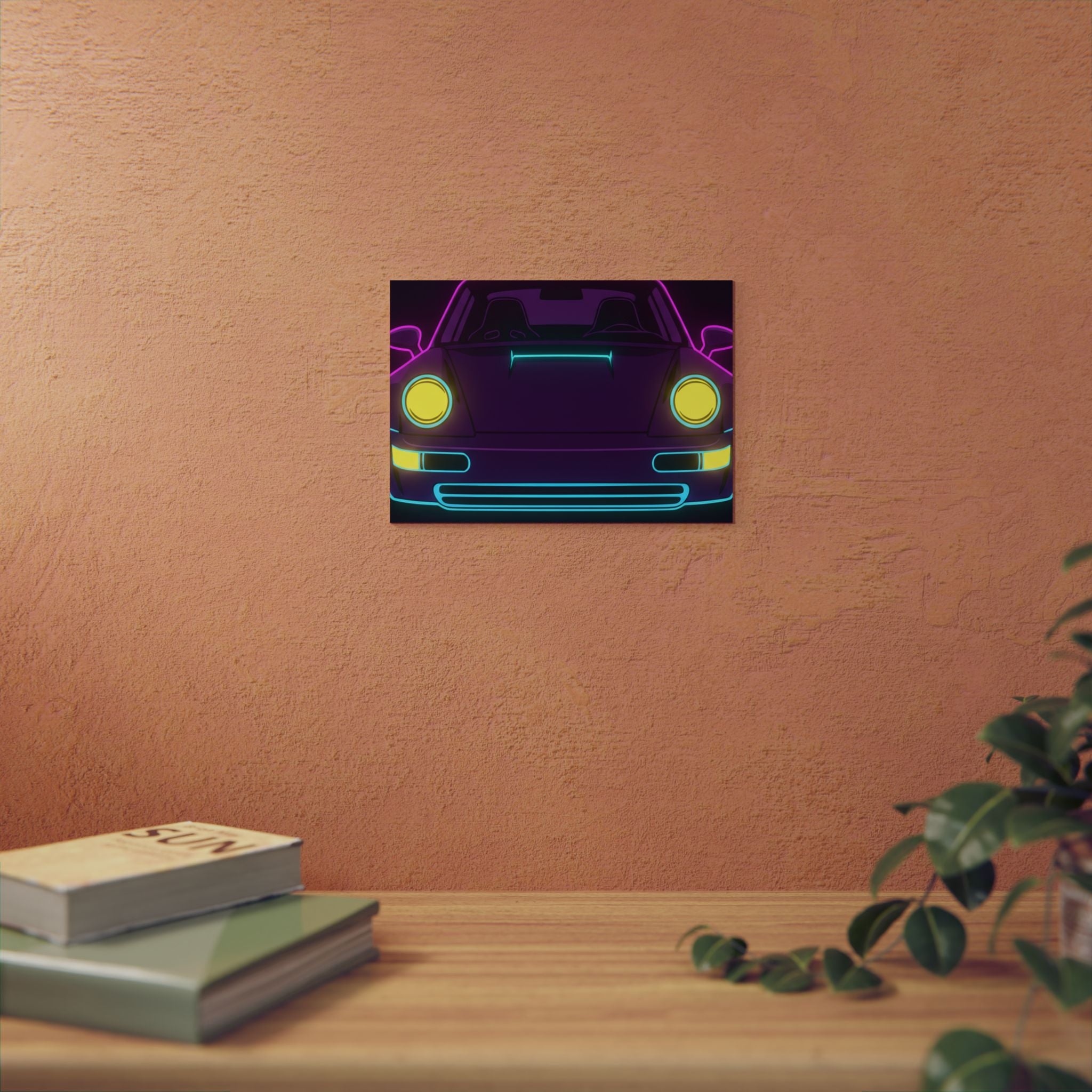 Porsche 964 Singer Neon Synthwave Metal Wall Sign